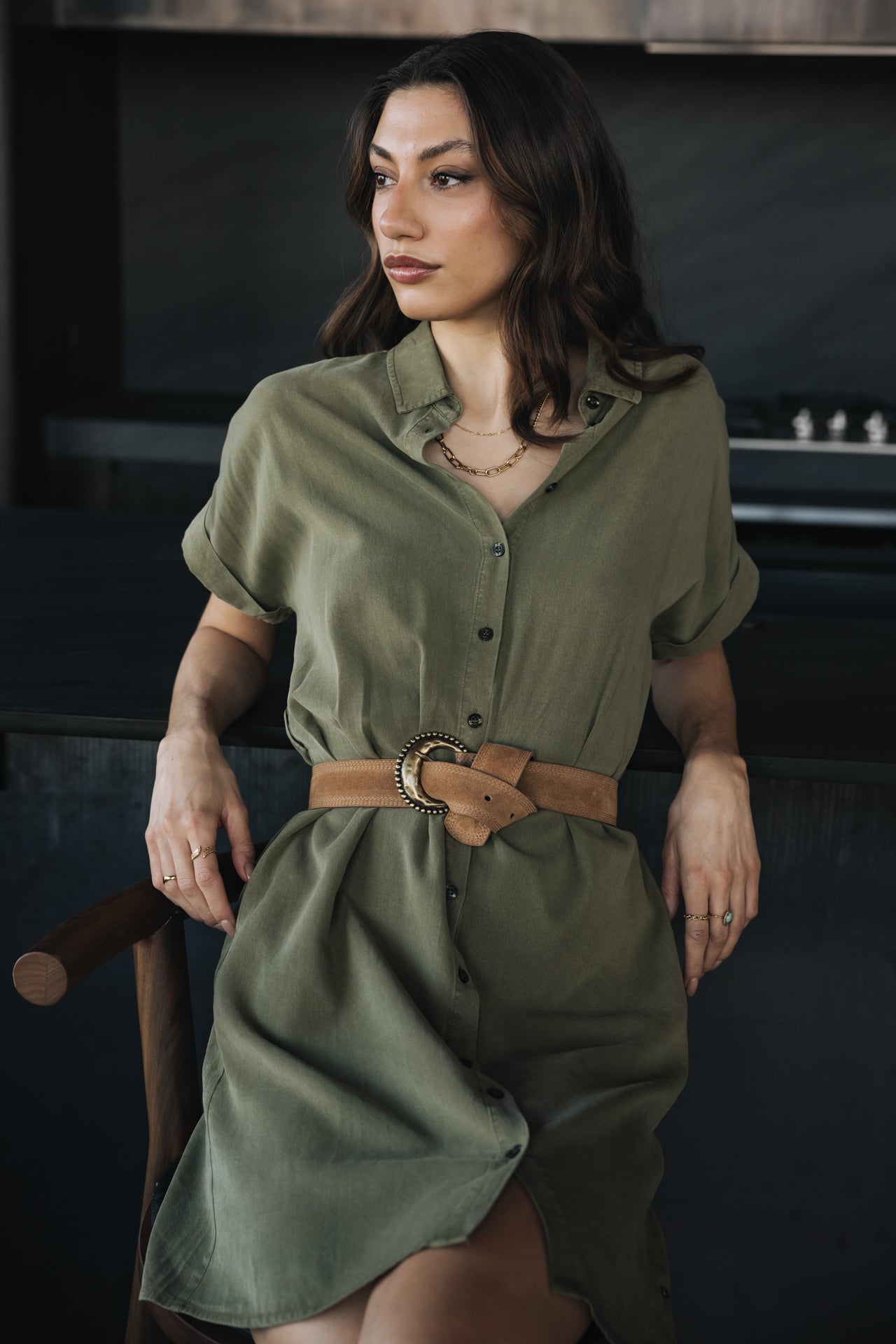 

Vestido camisero Mujer Raffia Plain deep lichen green | Freeman T. Porter