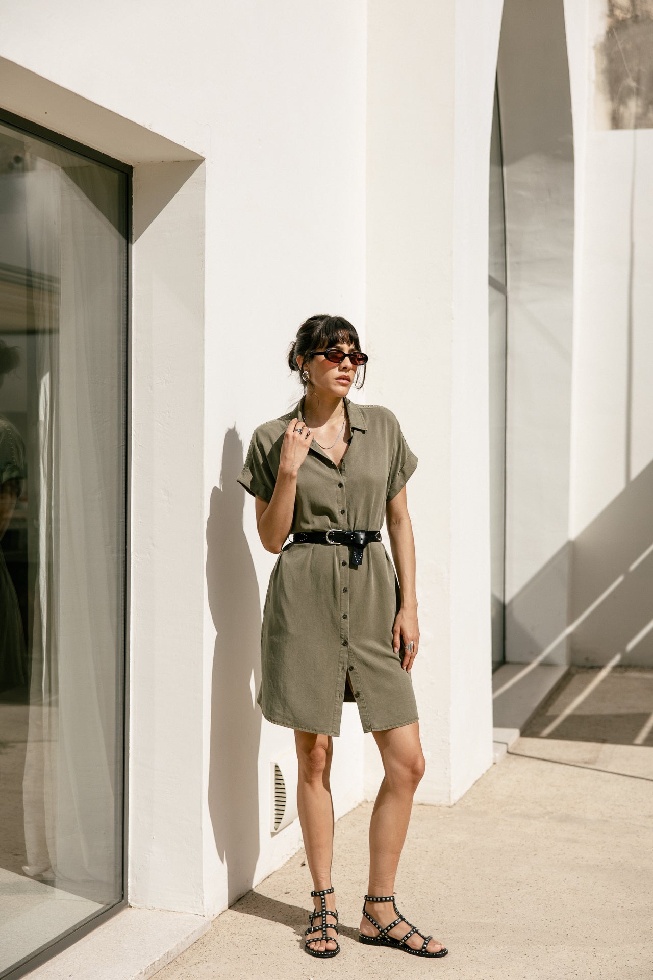 

Robe chemise Femme Raffia Plain deep lichen green | Freeman T. Porter