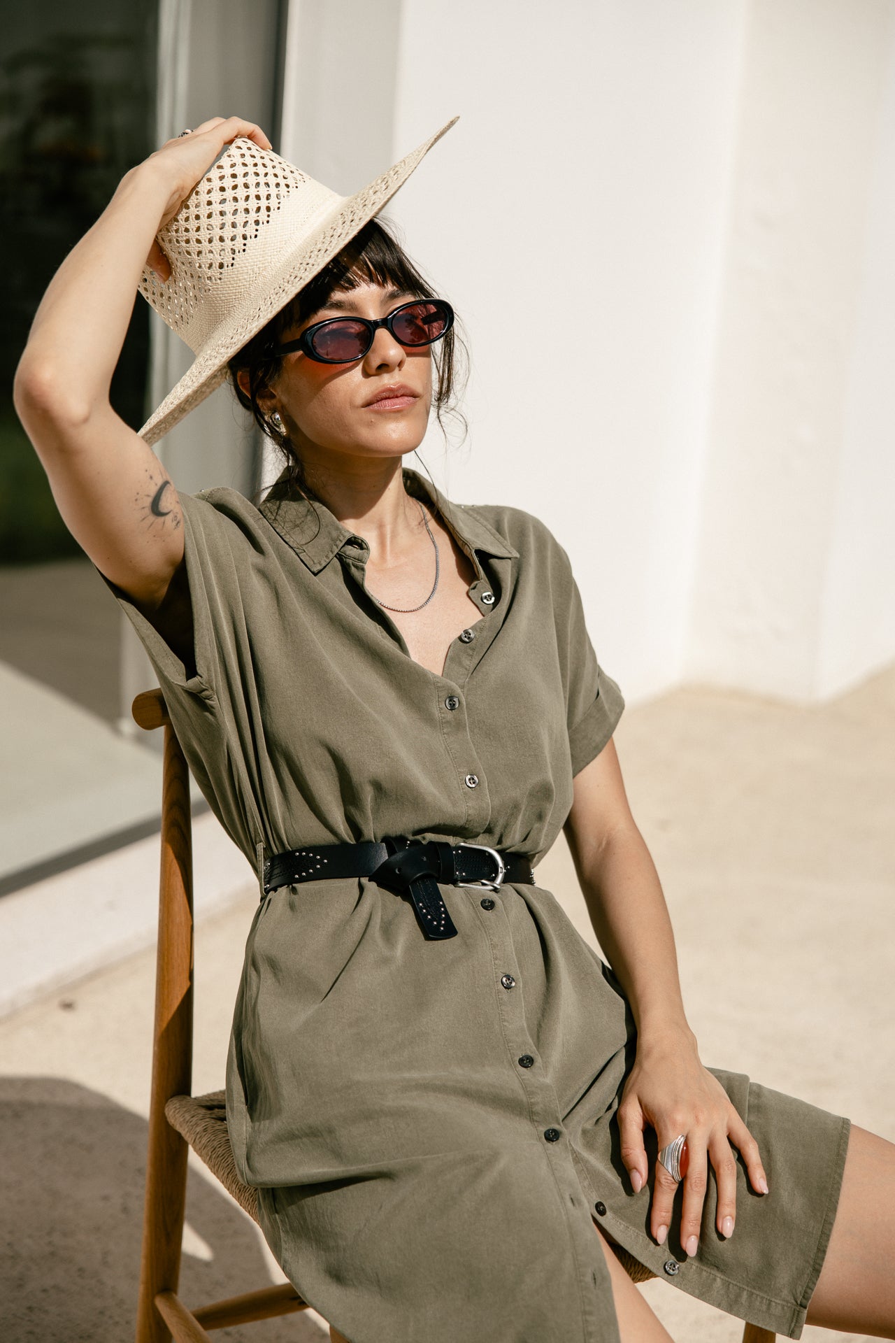 

Robe chemise Femme Raffia Plain deep lichen green | Freeman T. Porter