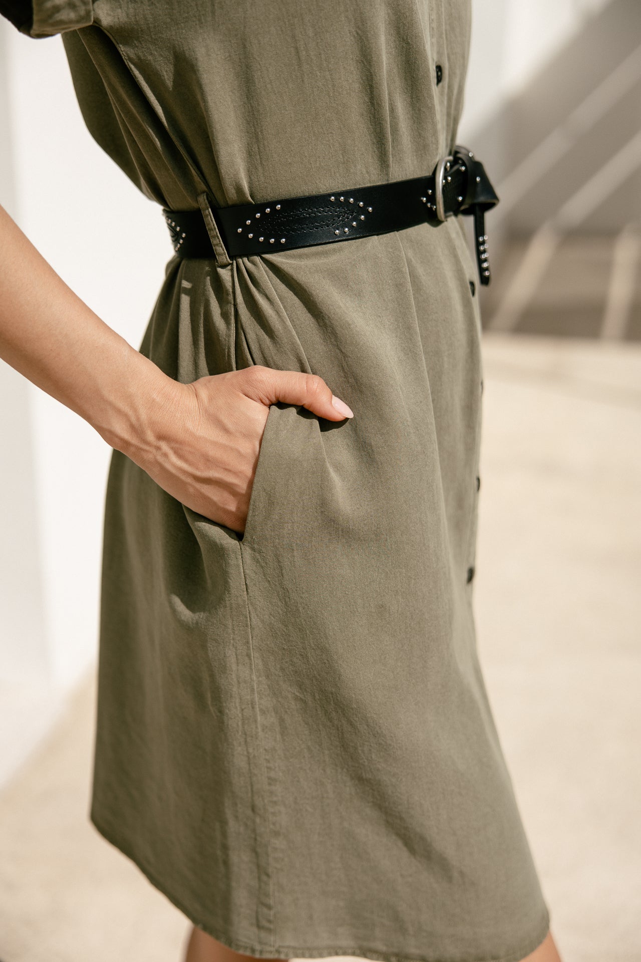 

Robe chemise Femme Raffia Plain deep lichen green | Freeman T. Porter