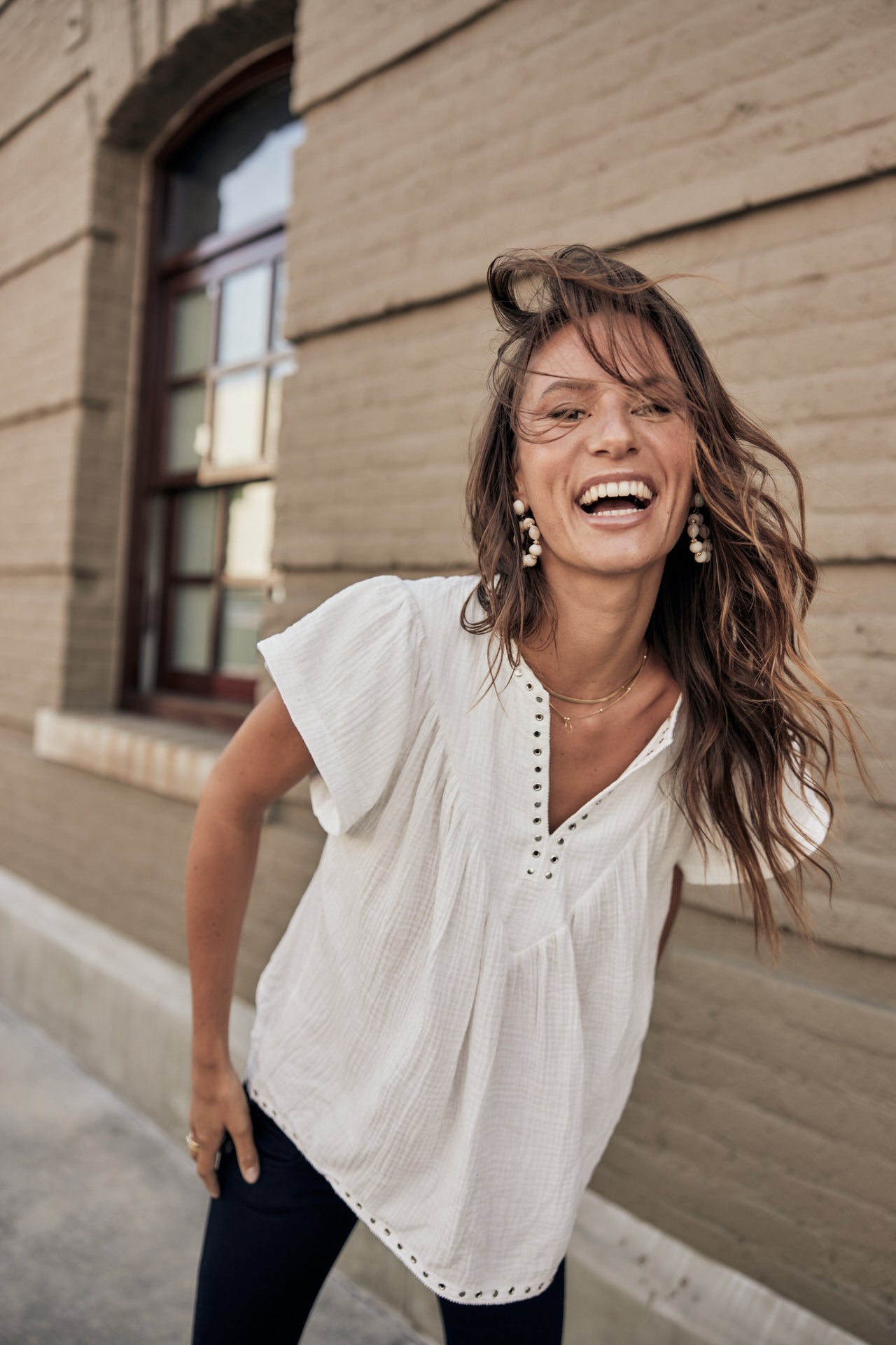 

Top ample détails clous Femme Tillie Plain Color white | Freeman T. Porter