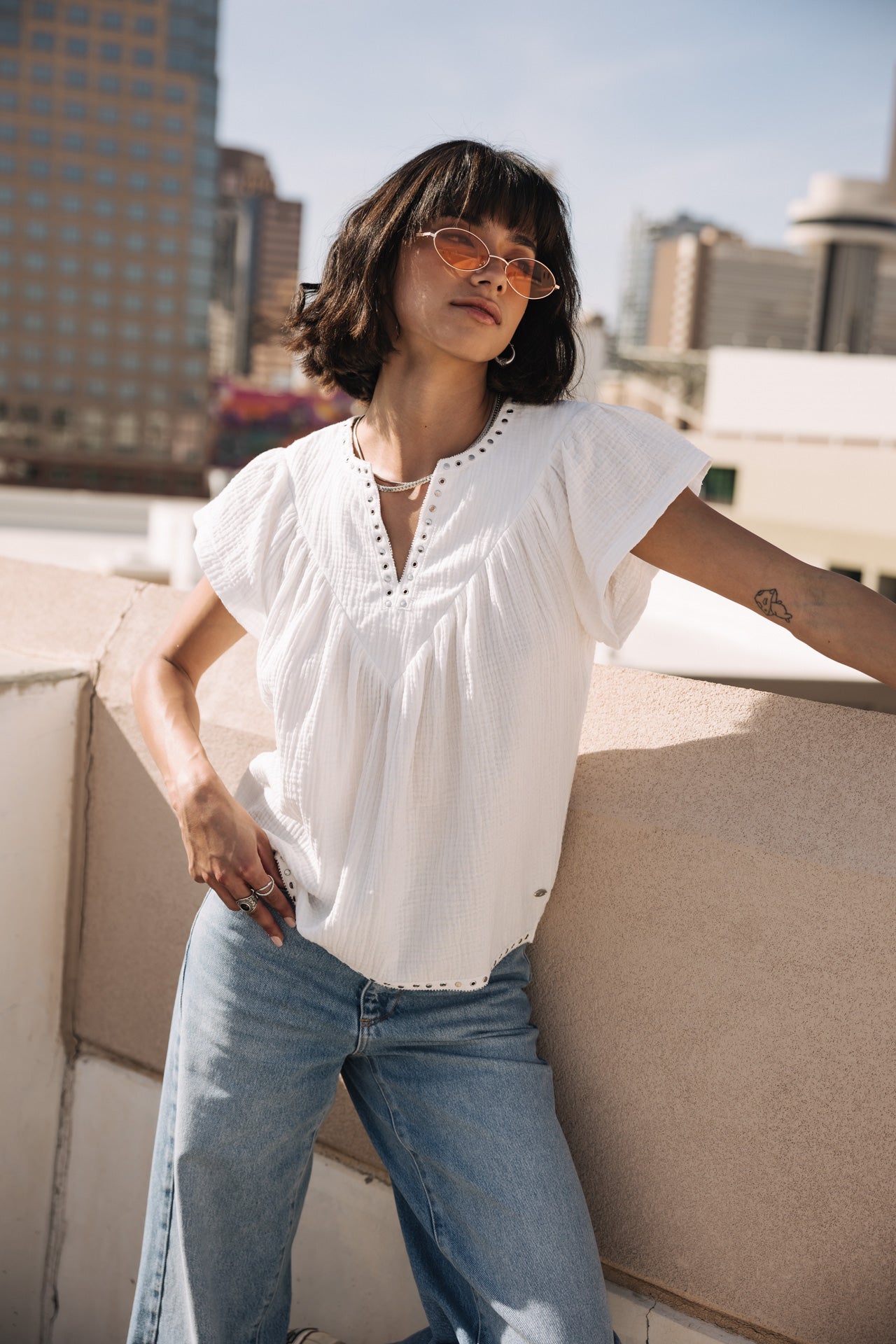 

Top ample détails clous Femme Tillie Plain Color white | Freeman T. Porter