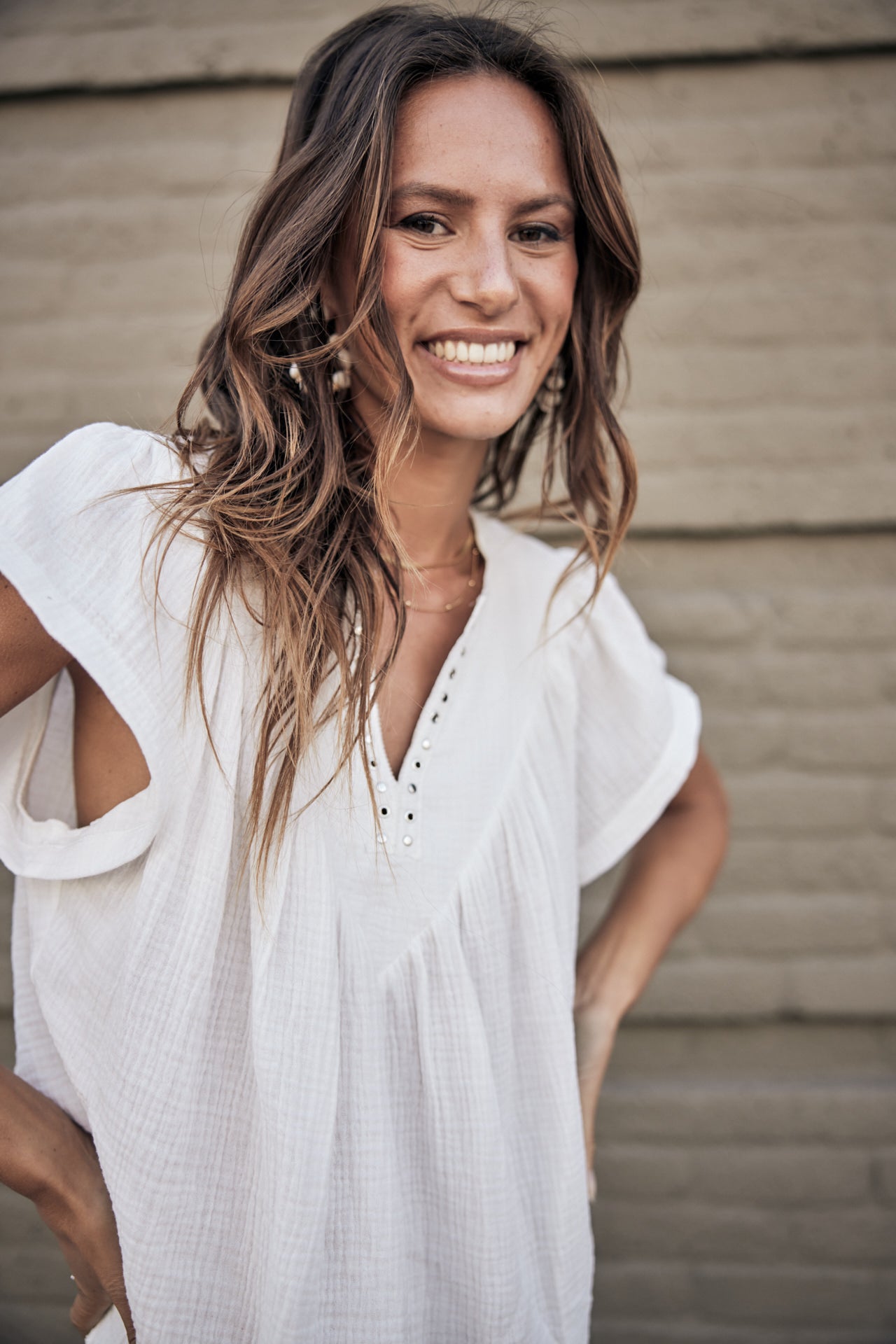 

Top ample détails clous Femme Tillie Plain Color white | Freeman T. Porter