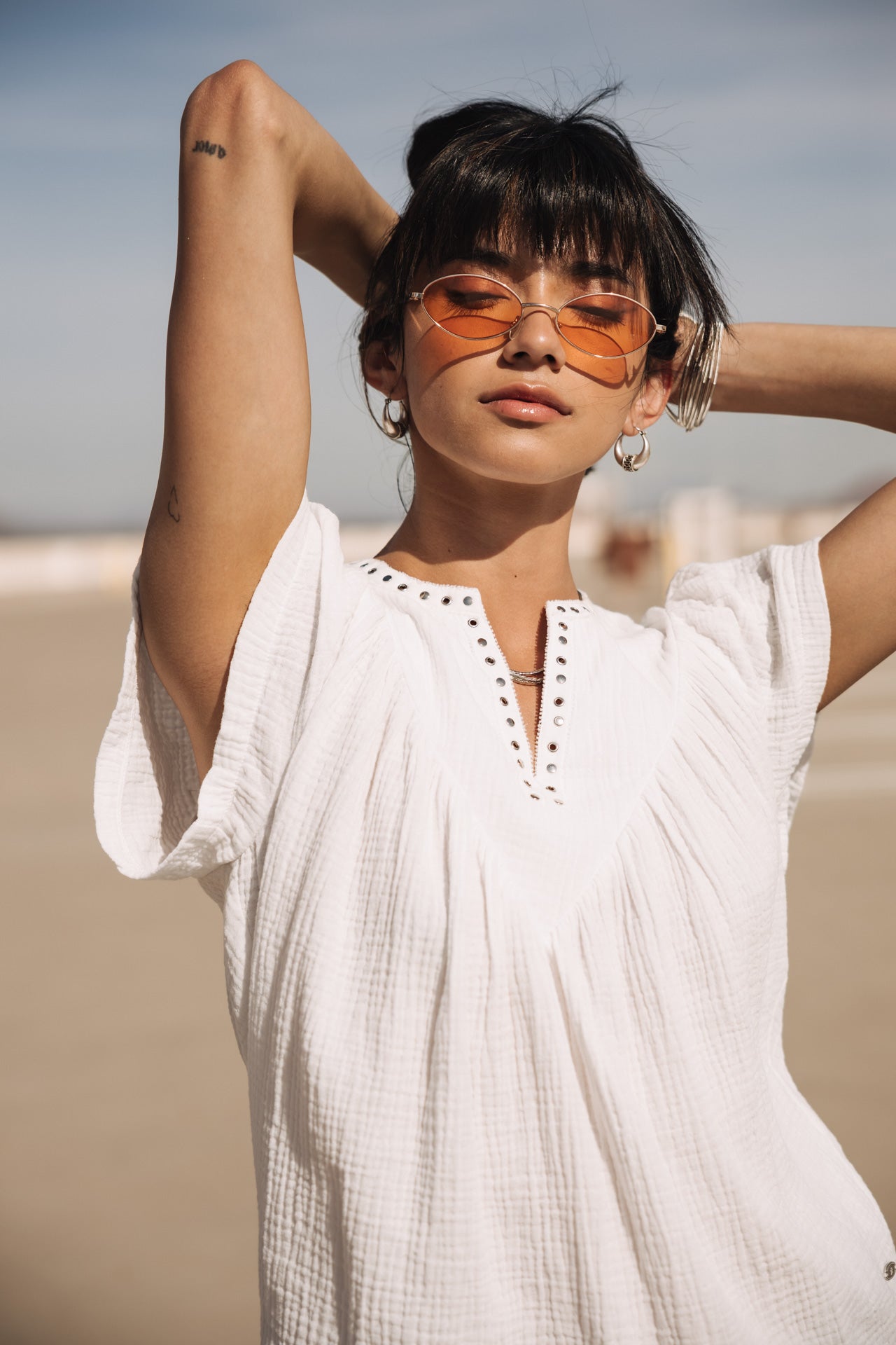 

Top ample détails clous Femme Tillie Plain Color white | Freeman T. Porter