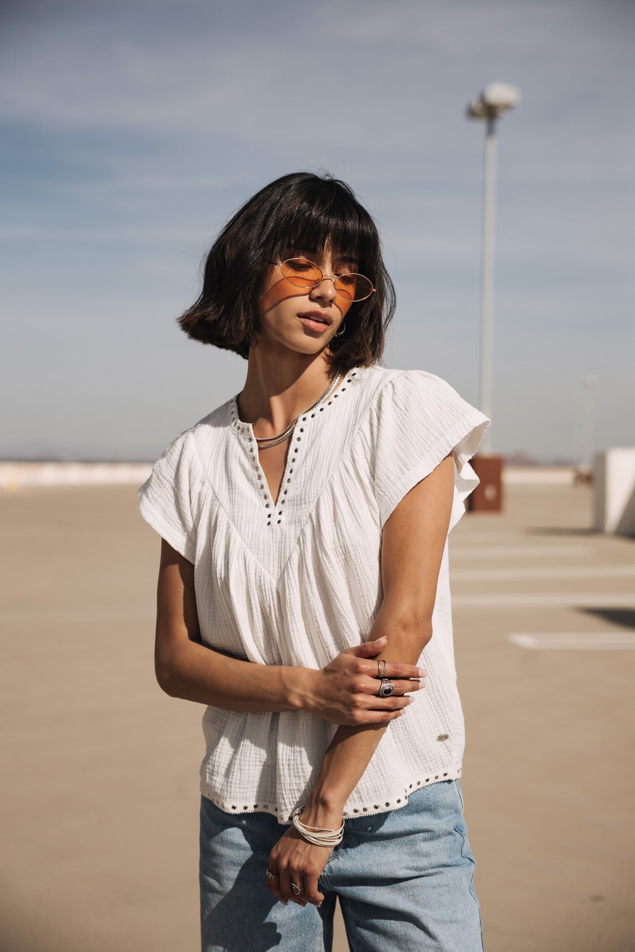 

Top ample détails clous Femme Tillie Plain Color white | Freeman T. Porter