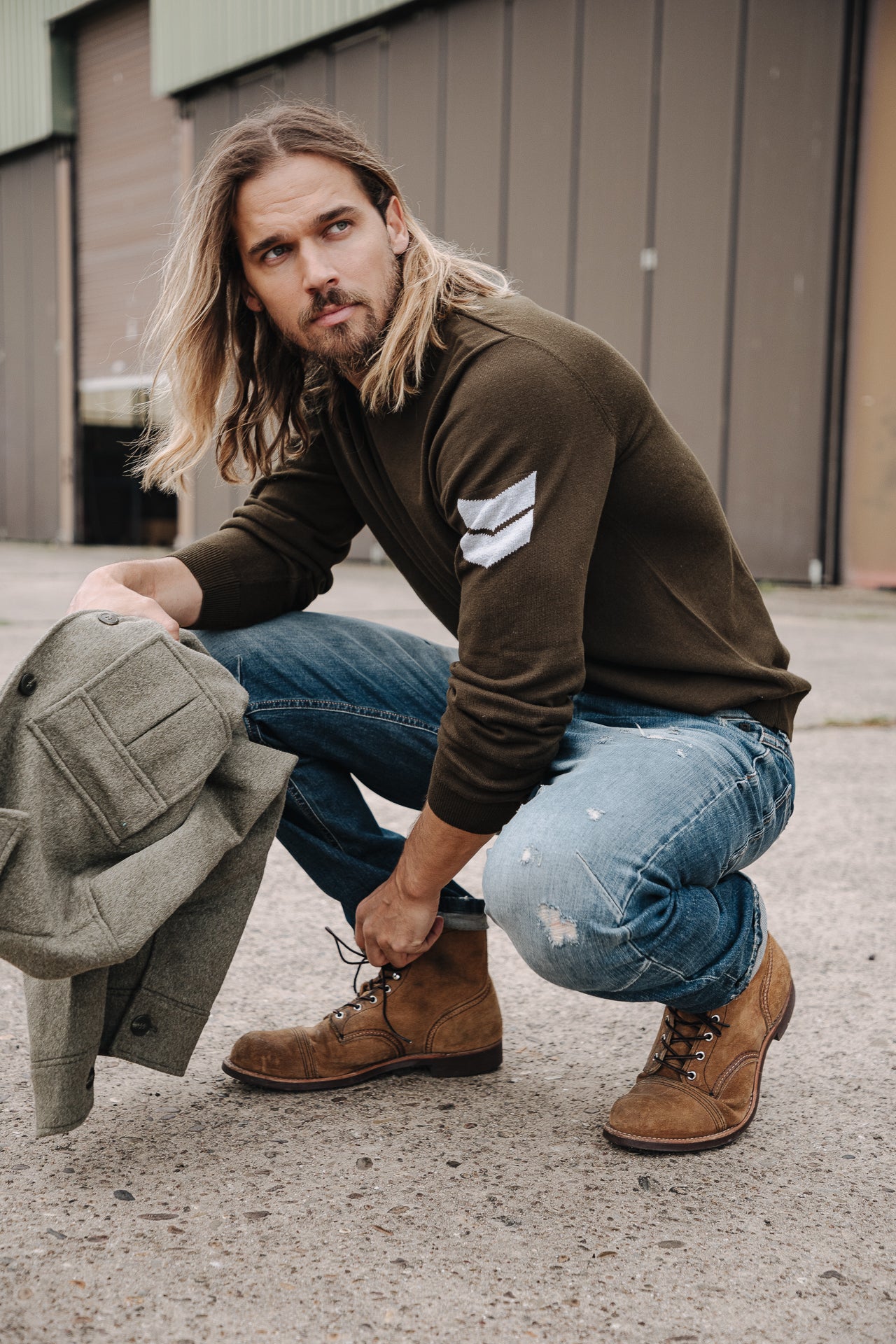 

Crew neck sweater Men Sonny Conwy olive night | Freeman T. Porter