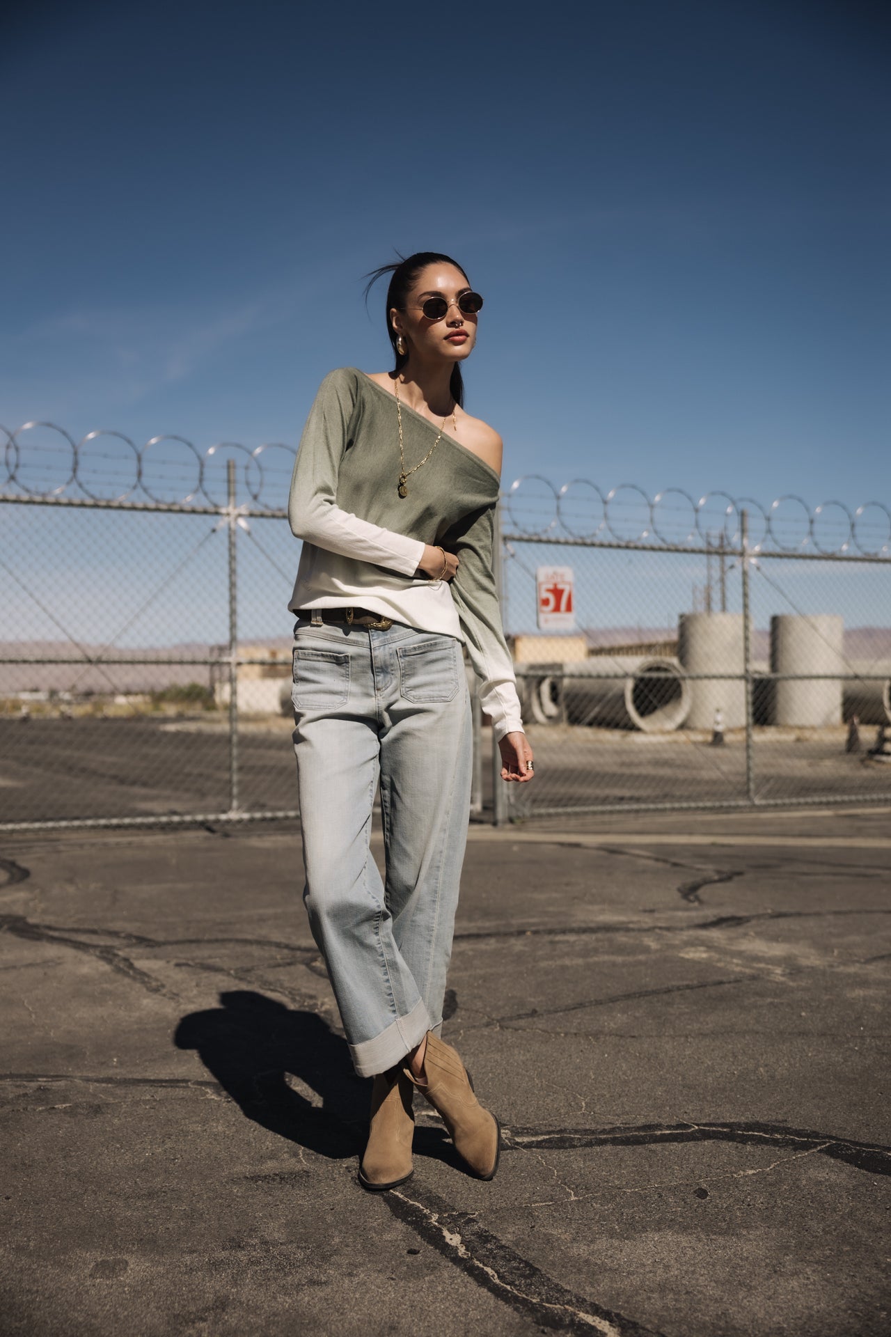 

Pullover mit U-Boot-Kragen Frau Persia Dip Dye deep lichen green | Freeman T. Porter