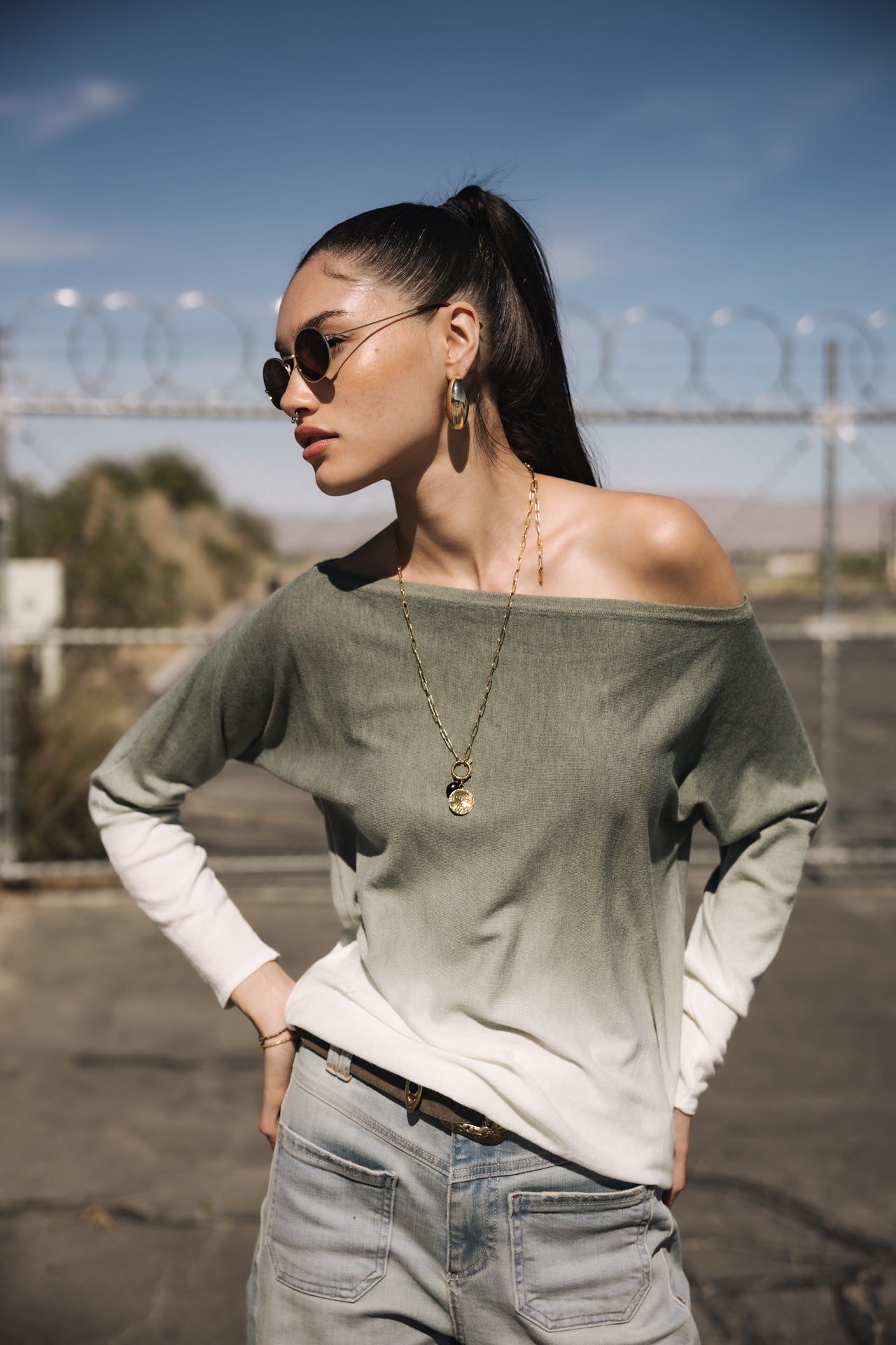

Pullover mit U-Boot-Kragen Frau Persia Dip Dye deep lichen green | Freeman T. Porter