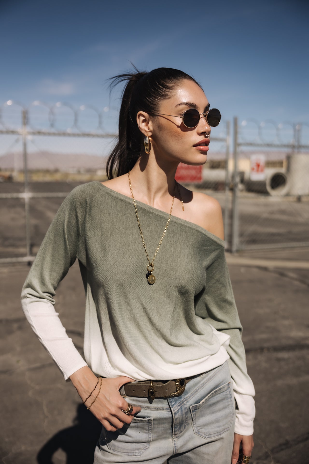

Pullover mit U-Boot-Kragen Frau Persia Dip Dye deep lichen green | Freeman T. Porter