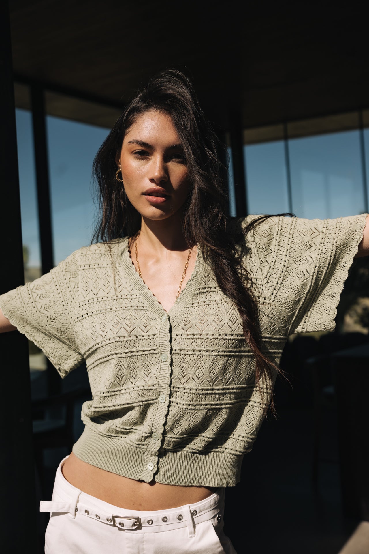

Strickjacke aus Lochstrick Frau Pradda desert sage | Freeman T. Porter