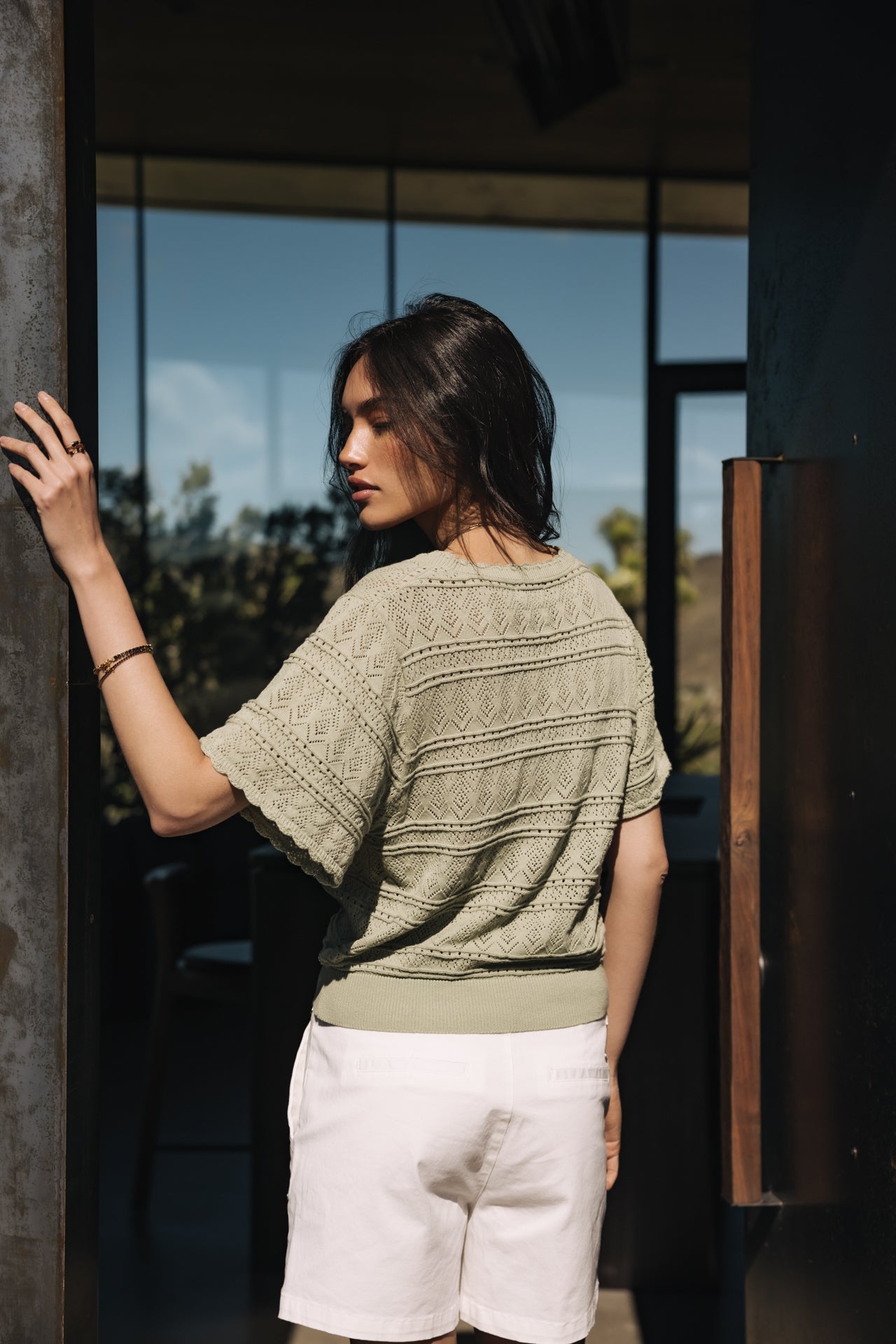 

Strickjacke aus Lochstrick Frau Pradda desert sage | Freeman T. Porter