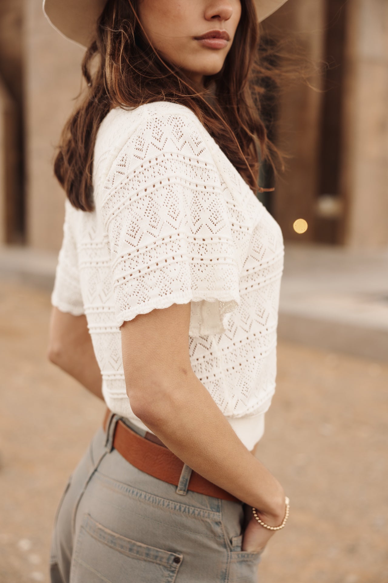 

Cardigan en maille ajourée Femme Pradda off white | Freeman T. Porter