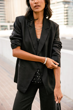 

Gerader Leinenblazer Damen Bernie Plain Linen black | Freeman T. Porter