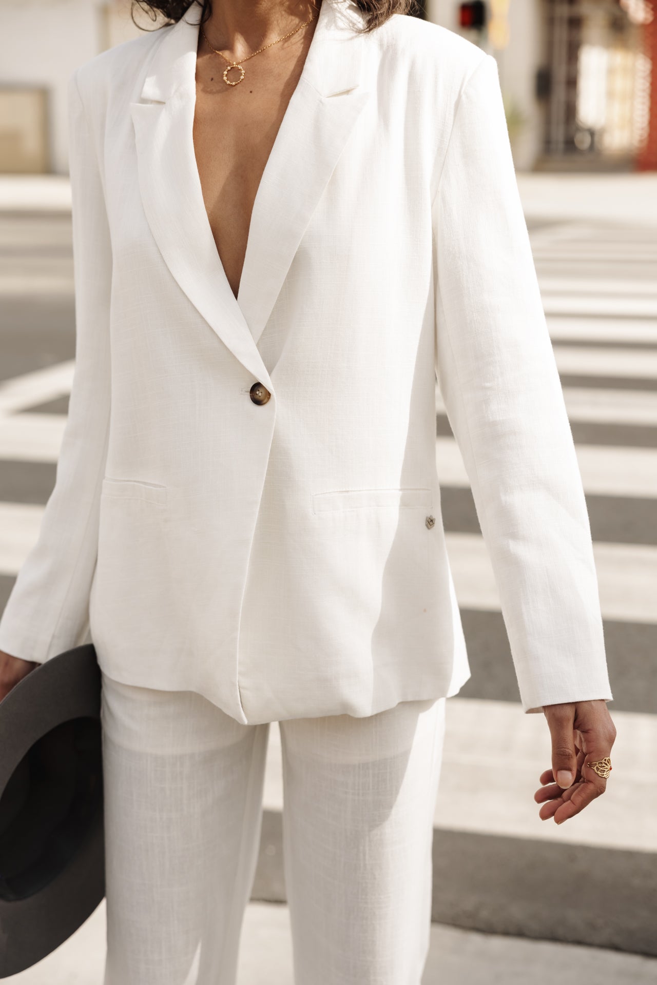 

Straight linen blazer Woman Bernie bright white | Freeman T. Porter