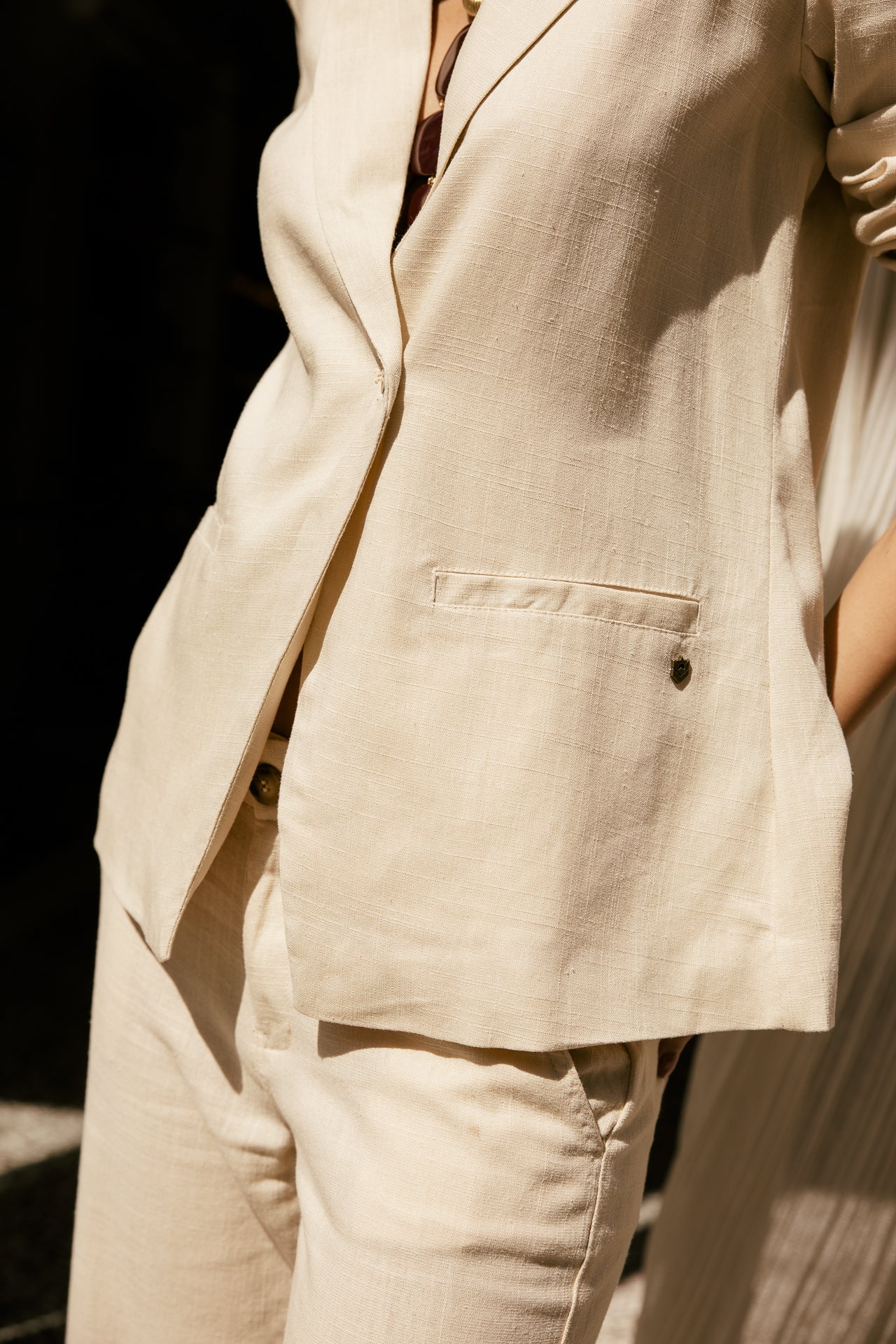 

Americana blazer oversize de lino Mujer Bernie Plain Linen macadamia | Freeman T. Porter