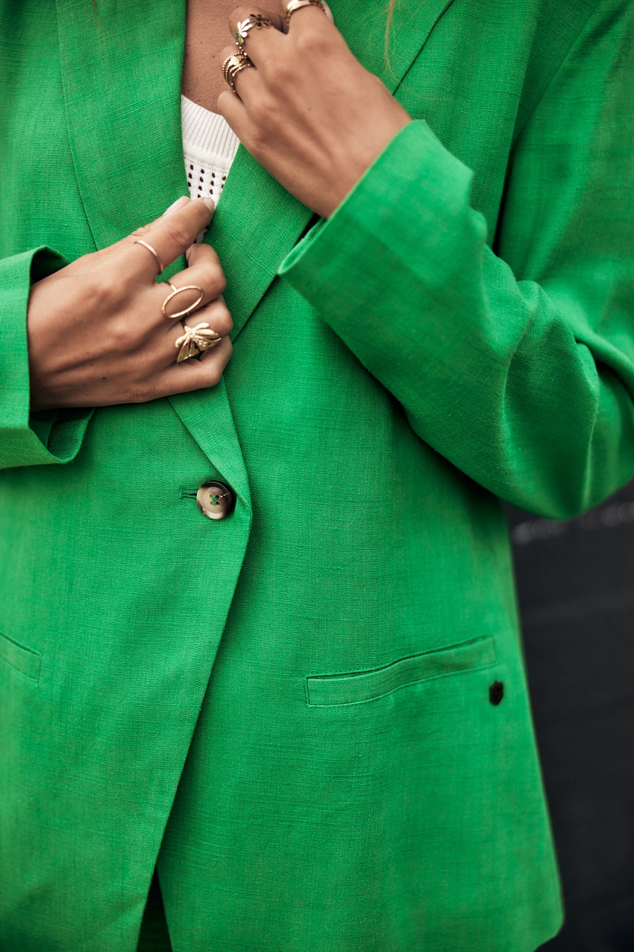 

Straight linen blazer Women Bernie Plain Linen jolly green | Freeman T. Porter