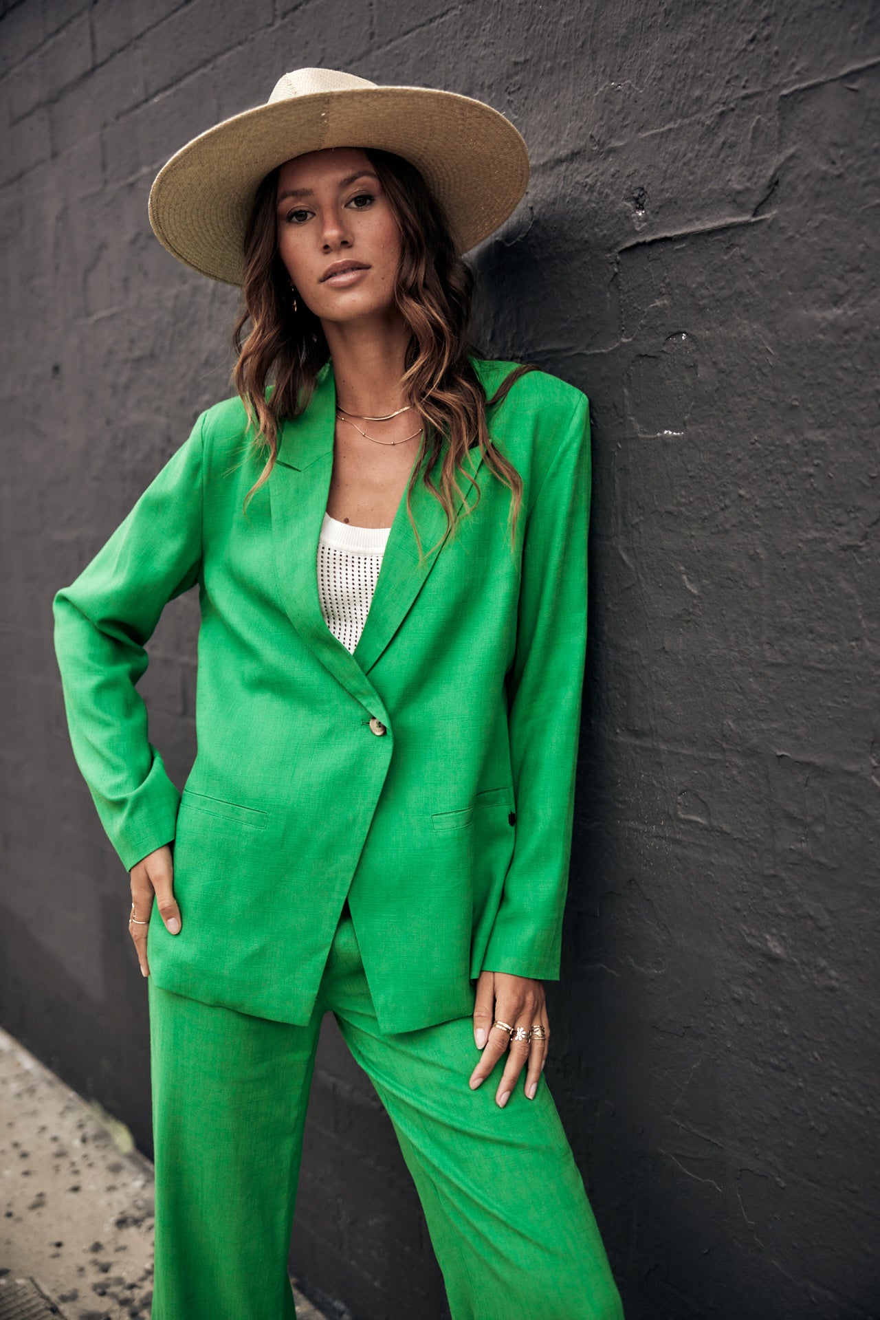 

Straight linen blazer Women Bernie Plain Linen jolly green | Freeman T. Porter