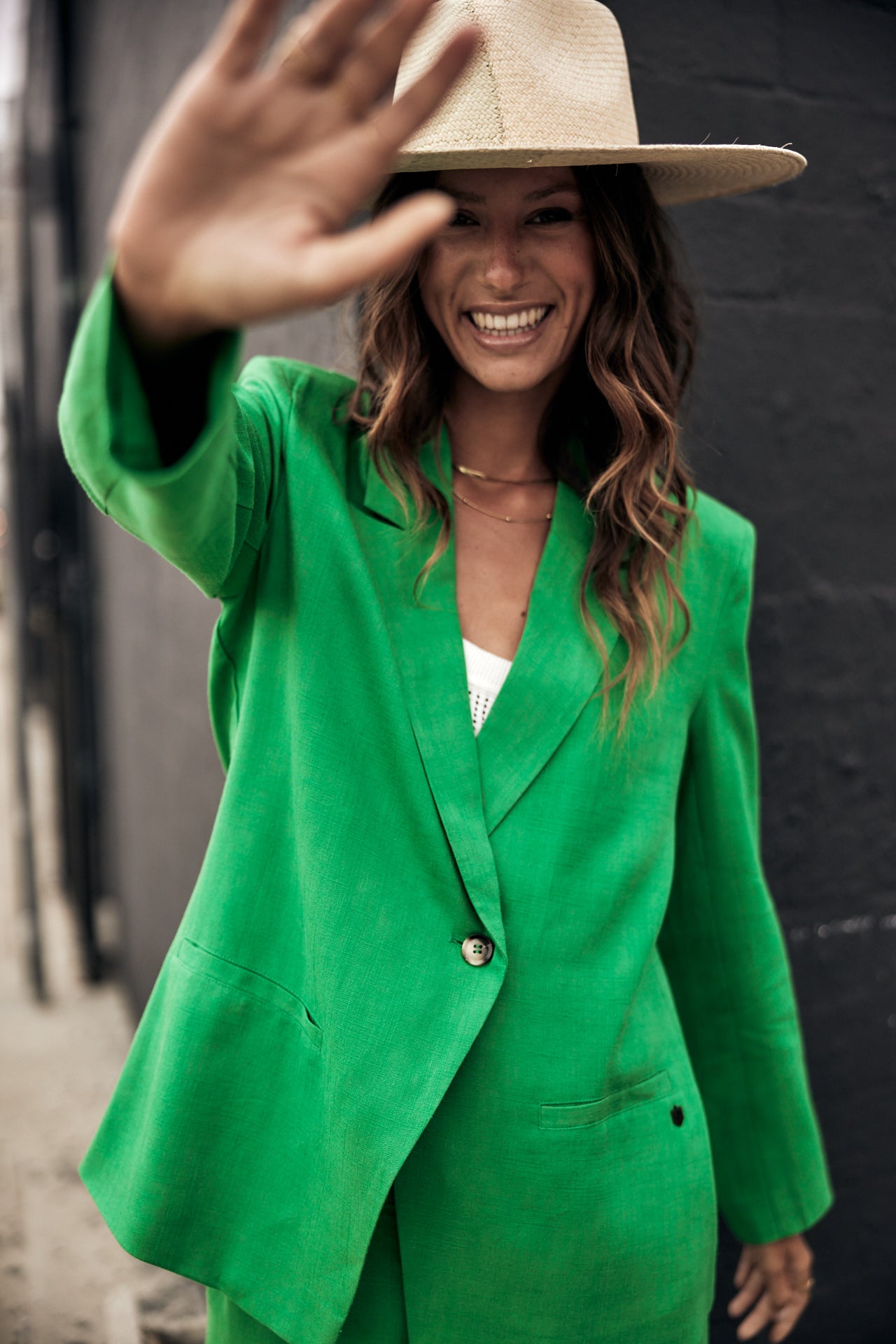 

Straight linen blazer Women Bernie Plain Linen jolly green | Freeman T. Porter