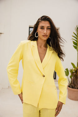 

Gerader Leinenblazer Damen Bernie Plain Linen limelight | Freeman T. Porter