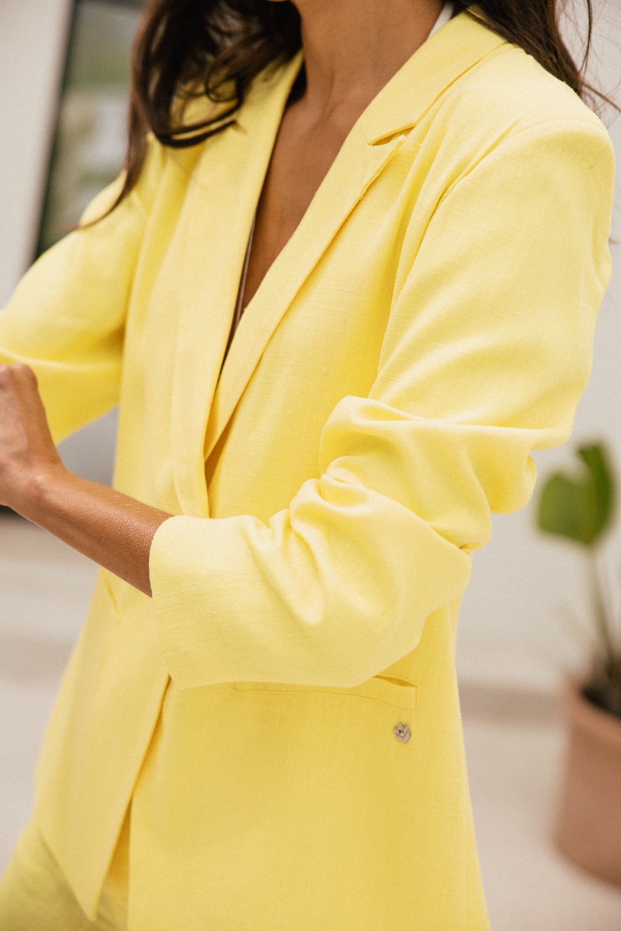 

Blazer droit en lin Femme Bernie Plain Linen limelight | Freeman T. Porter