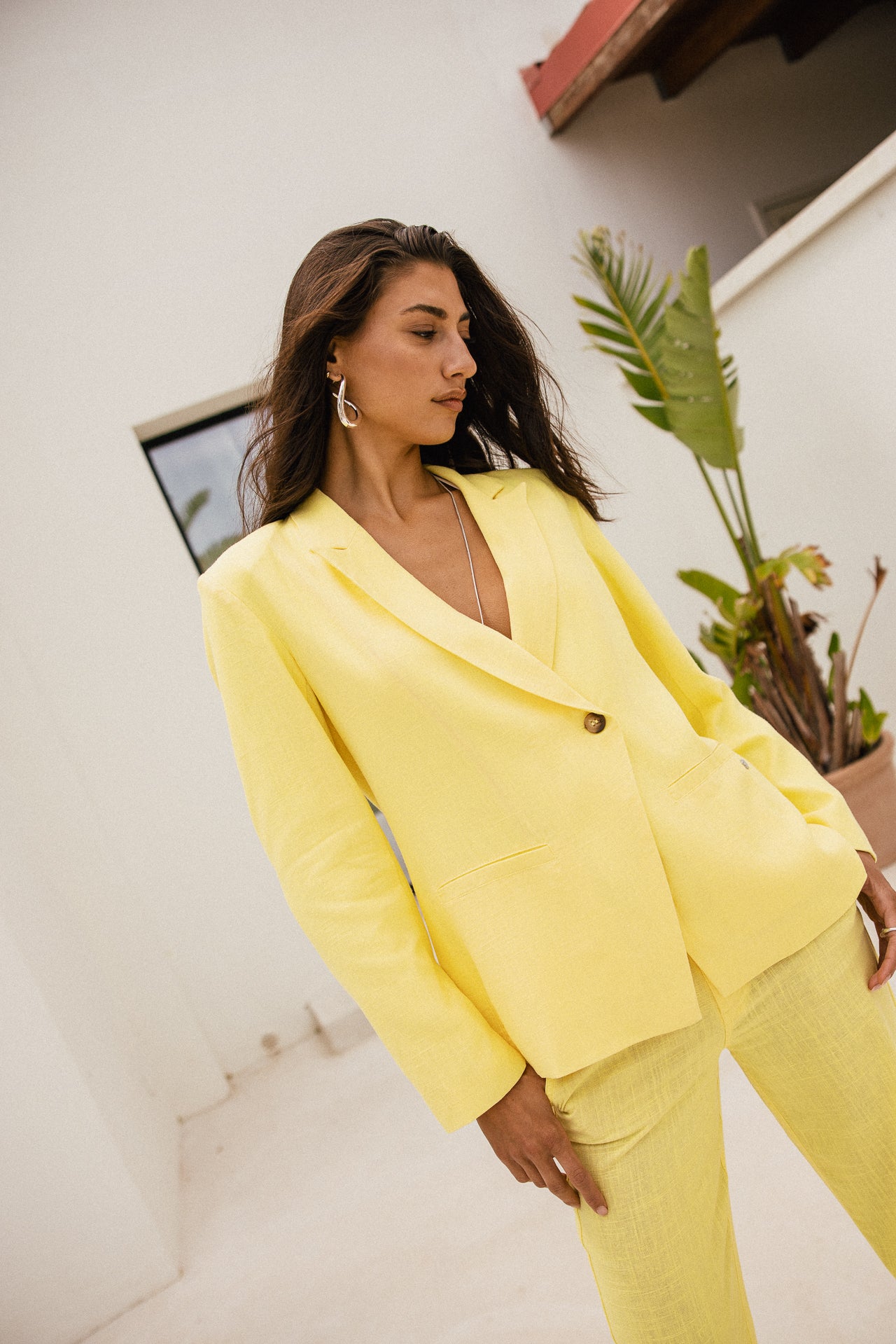 

Blazer droit en lin Femme Bernie Plain Linen limelight | Freeman T. Porter