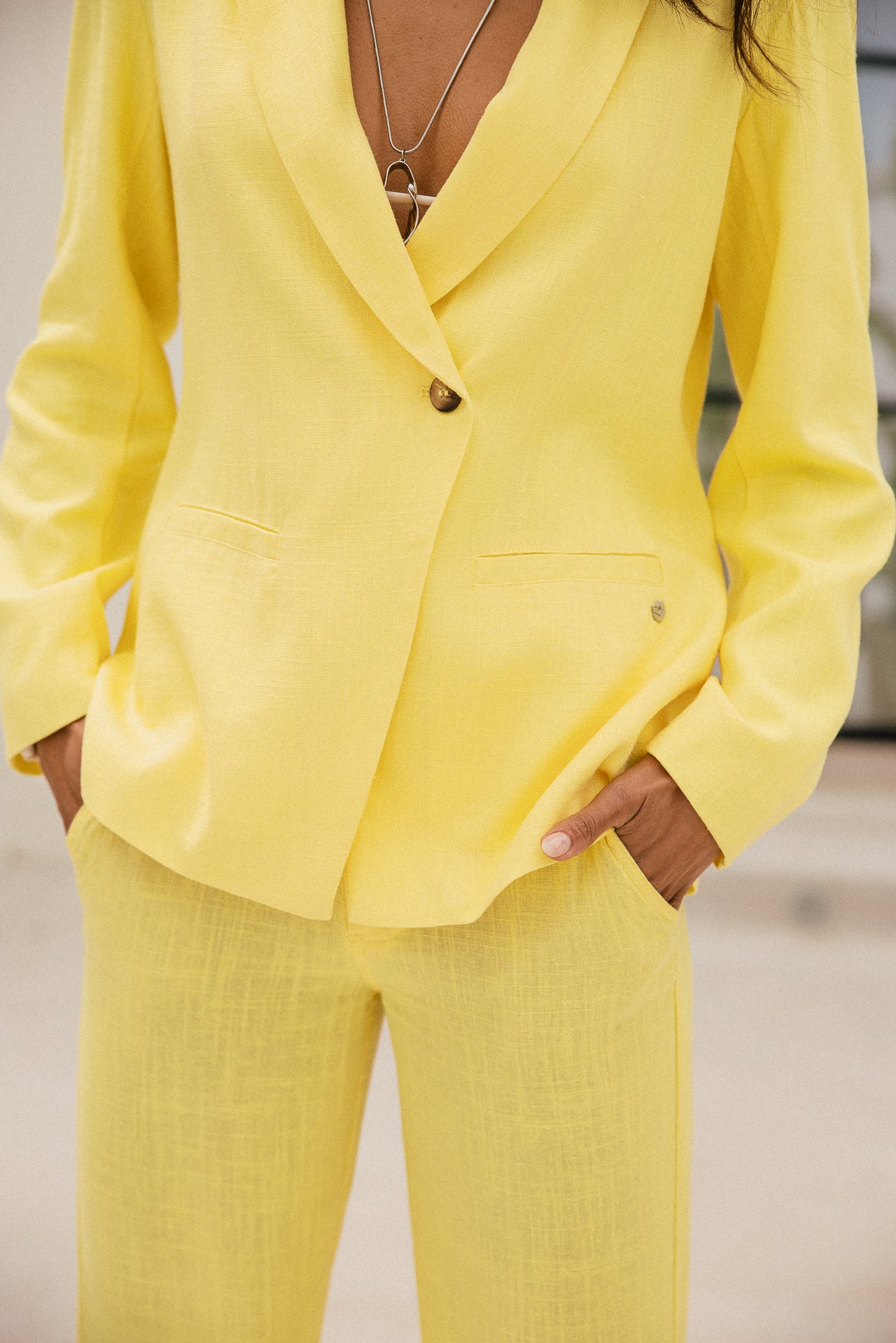 

Blazer droit en lin Femme Bernie Plain Linen limelight | Freeman T. Porter