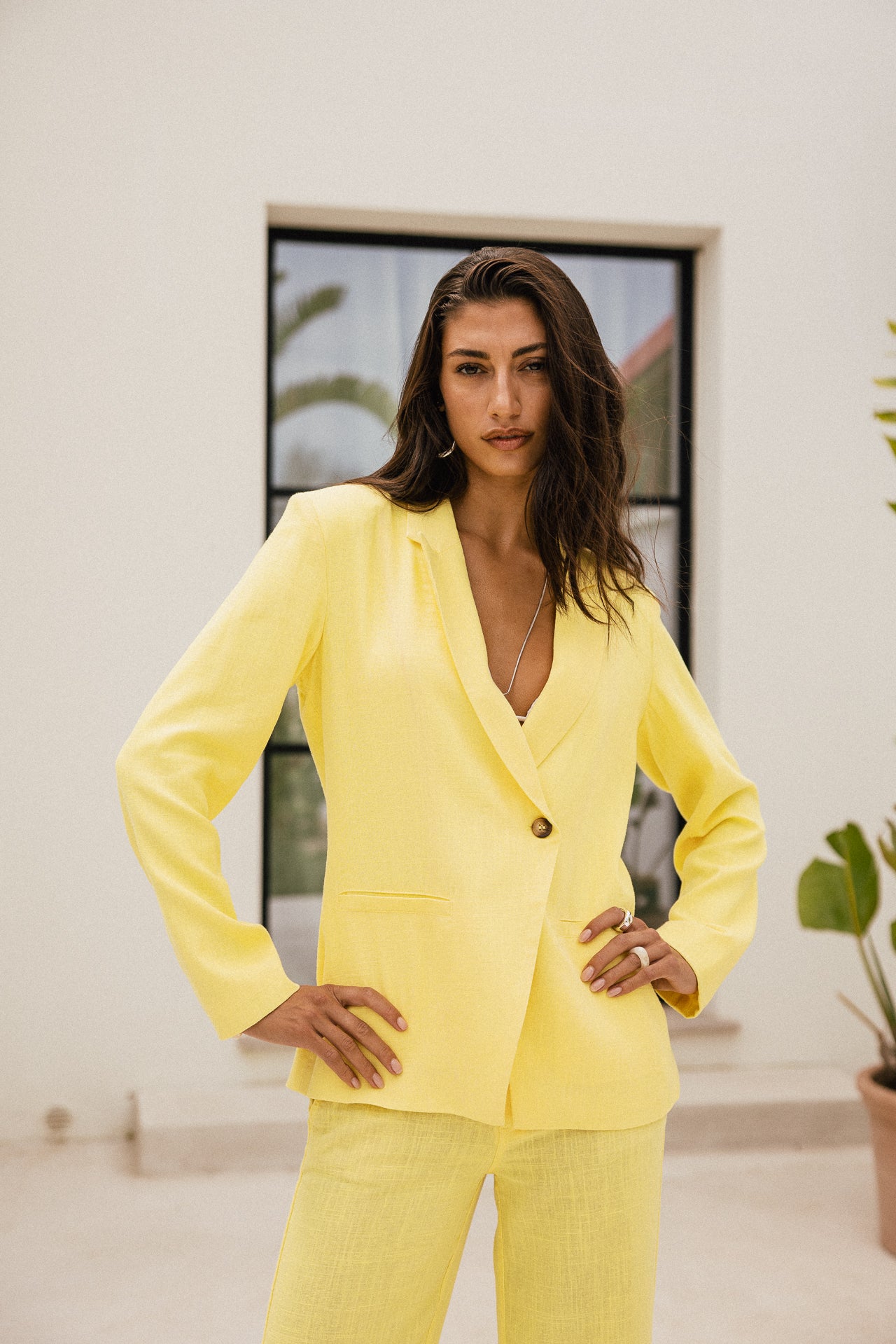 

Blazer droit en lin Femme Bernie Plain Linen limelight | Freeman T. Porter
