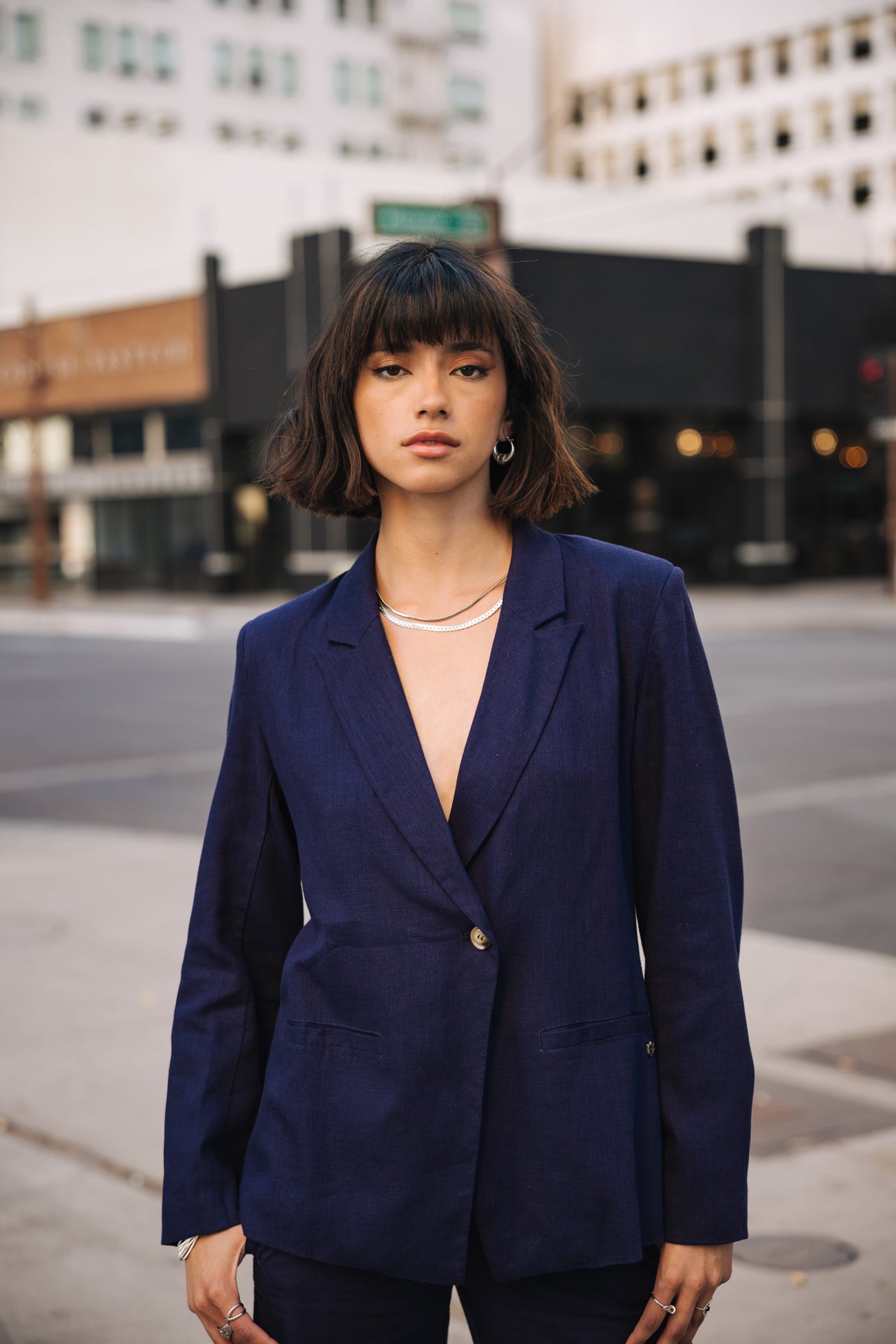 

Straight linen blazer Woman Bernie peacoat | Freeman T. Porter