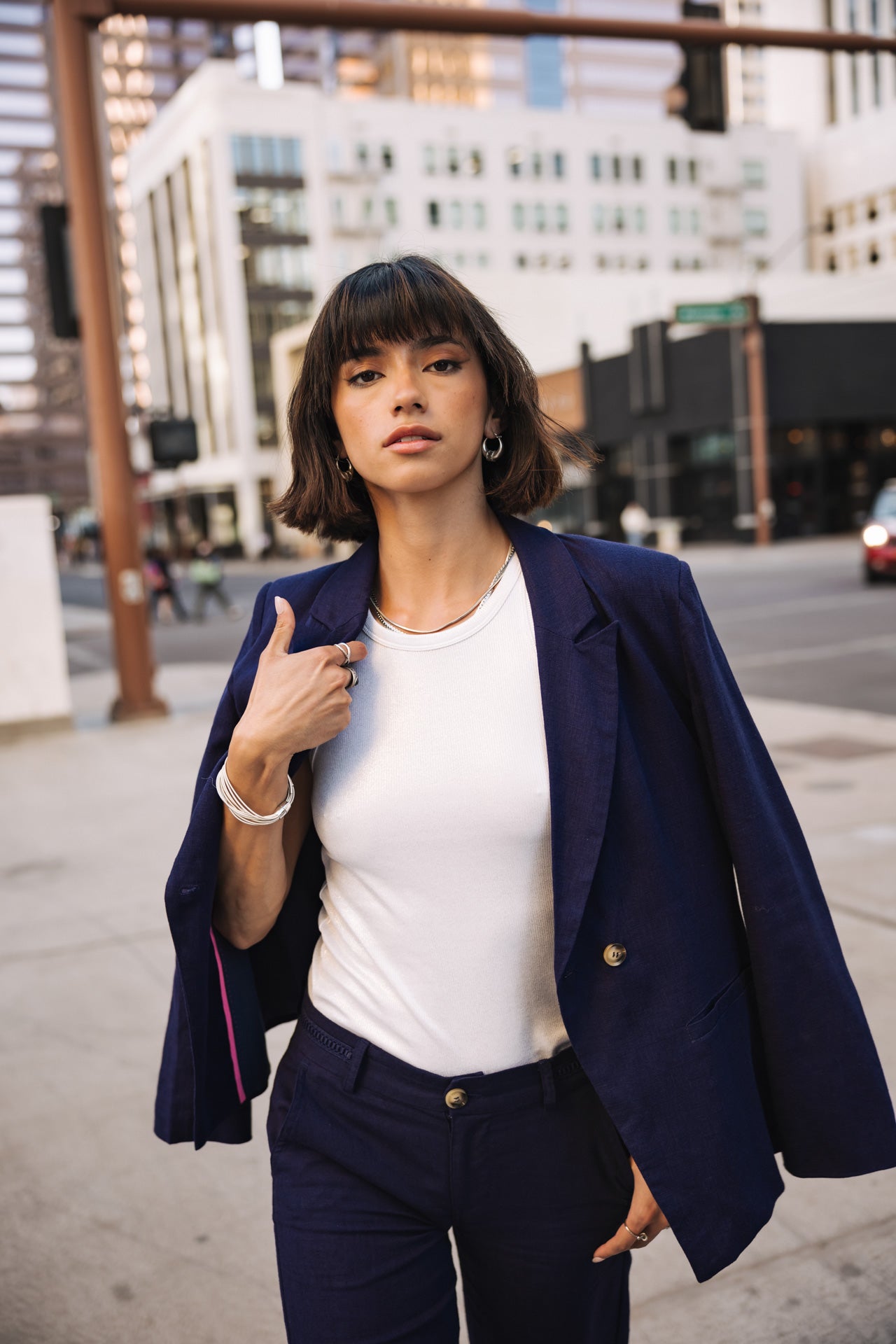 

Straight linen blazer Woman Bernie peacoat | Freeman T. Porter