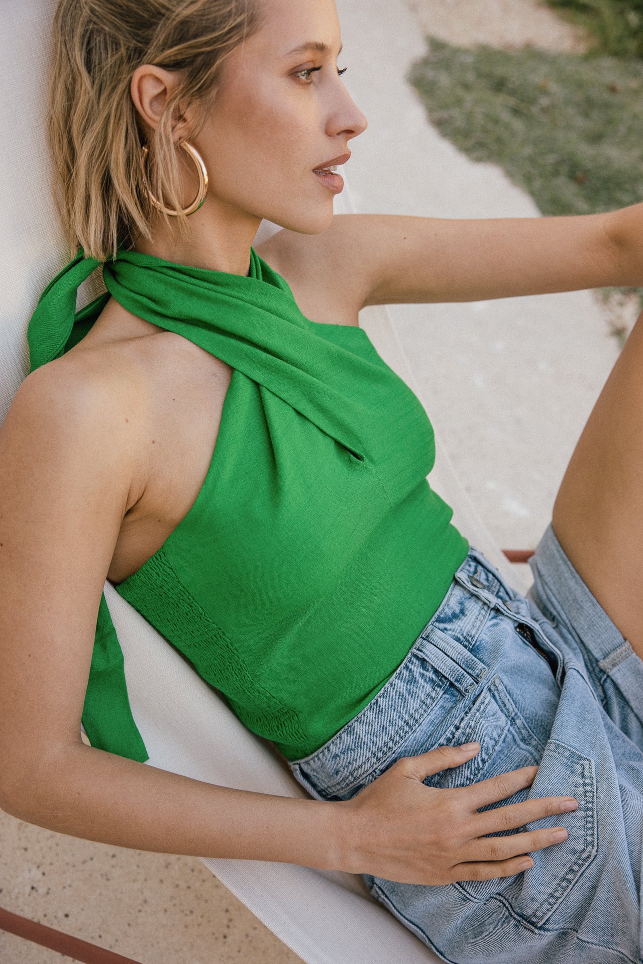 

Top débardeur léger dos nu Femme Olivia Plain Linen jolly green | Freeman T. Porter