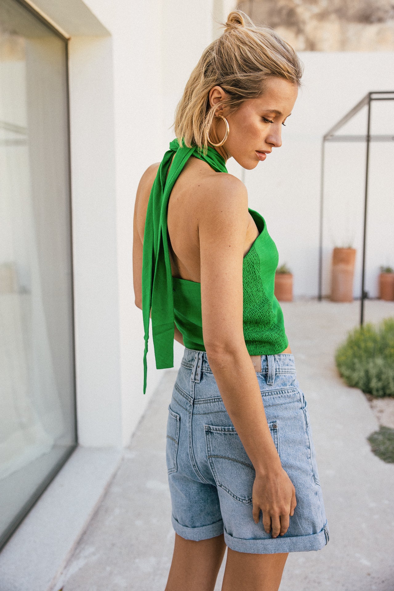 

Top débardeur léger dos nu Femme Olivia Plain Linen jolly green | Freeman T. Porter