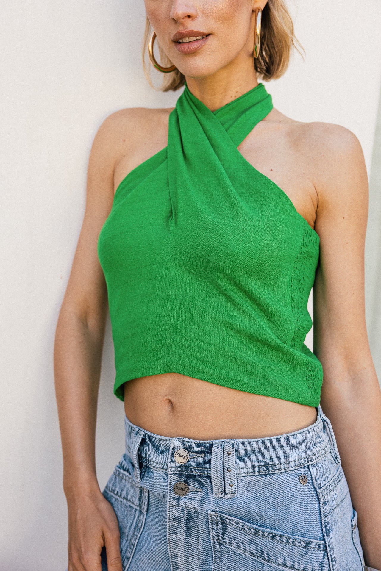

Top débardeur léger dos nu Femme Olivia Plain Linen jolly green | Freeman T. Porter