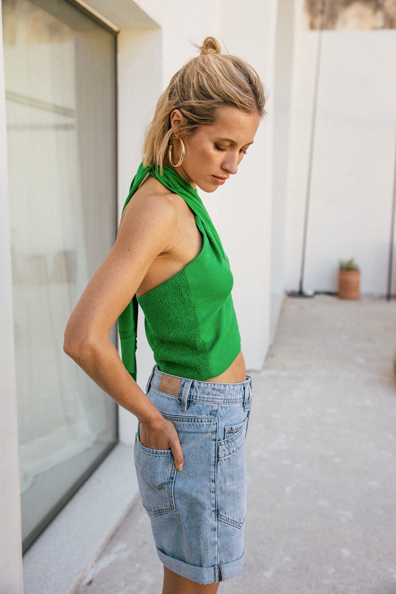 

Top débardeur léger dos nu Femme Olivia Plain Linen jolly green | Freeman T. Porter