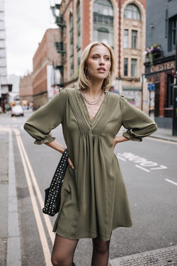 

Loose-fit short dress Women Juna Voile olive night | Freeman T. Porter