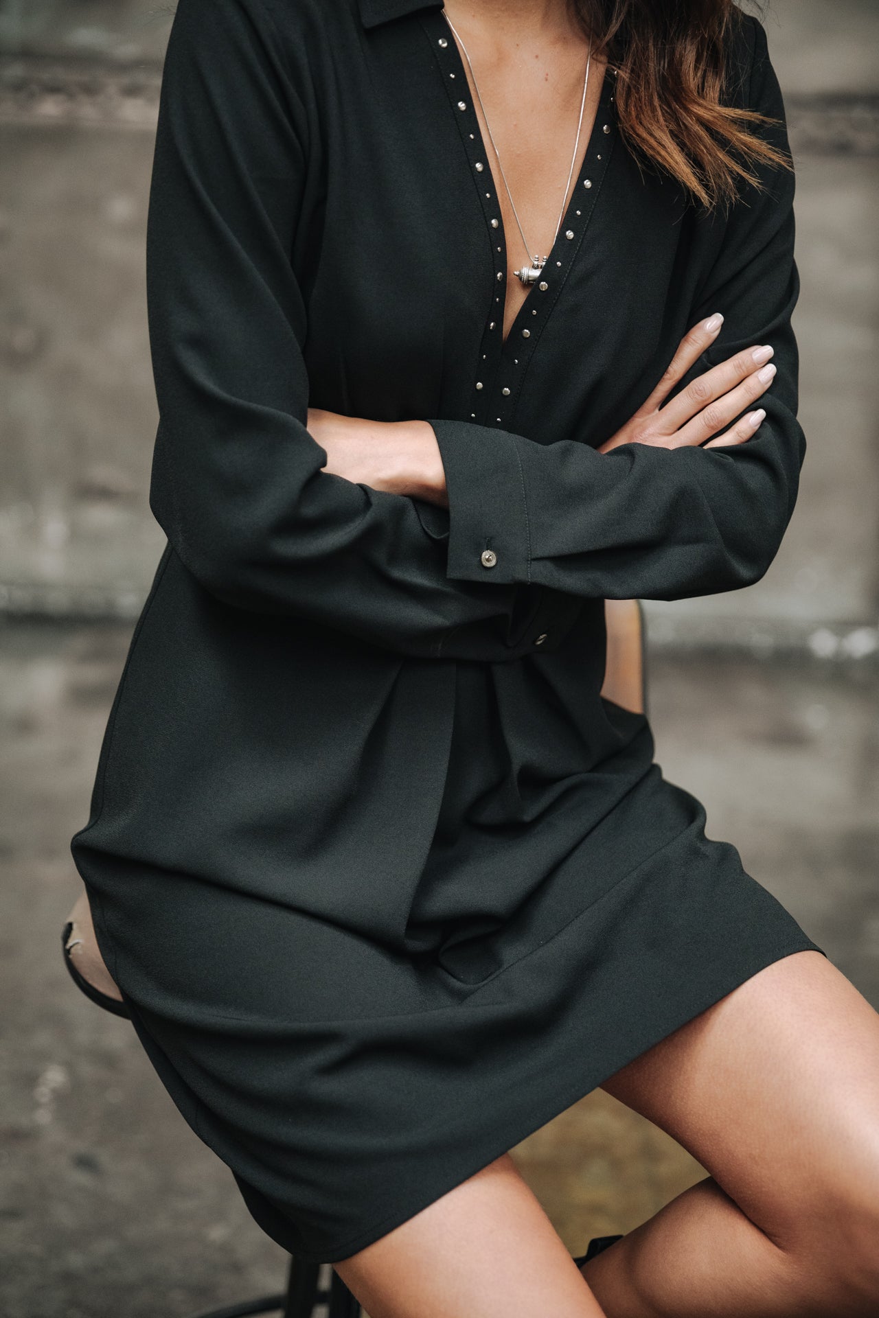 

V-Ausschnitt Kleid Damen Rayssa Plain black | Freeman T. Porter