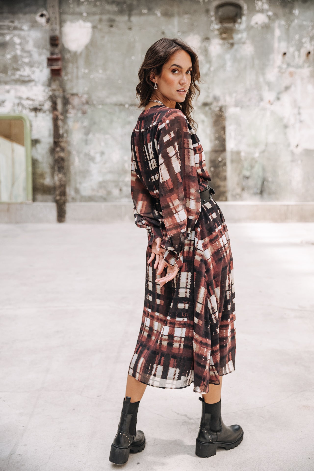 

Robe longue cache-cœur Frau Rosella Blurry Gingham original | Freeman T. Porter