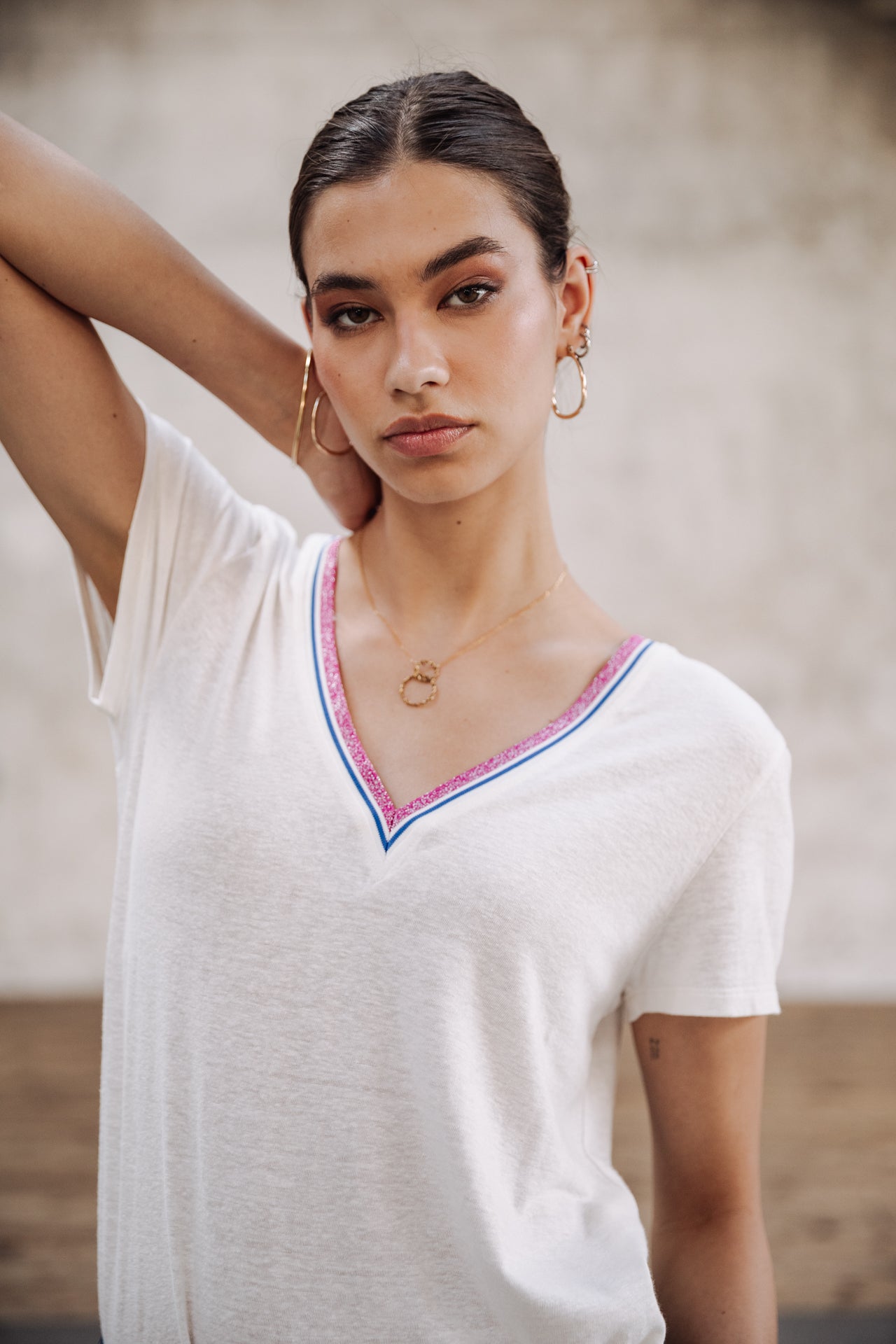 

T-shirt col V Femme Tonia Linen white | Freeman T. Porter