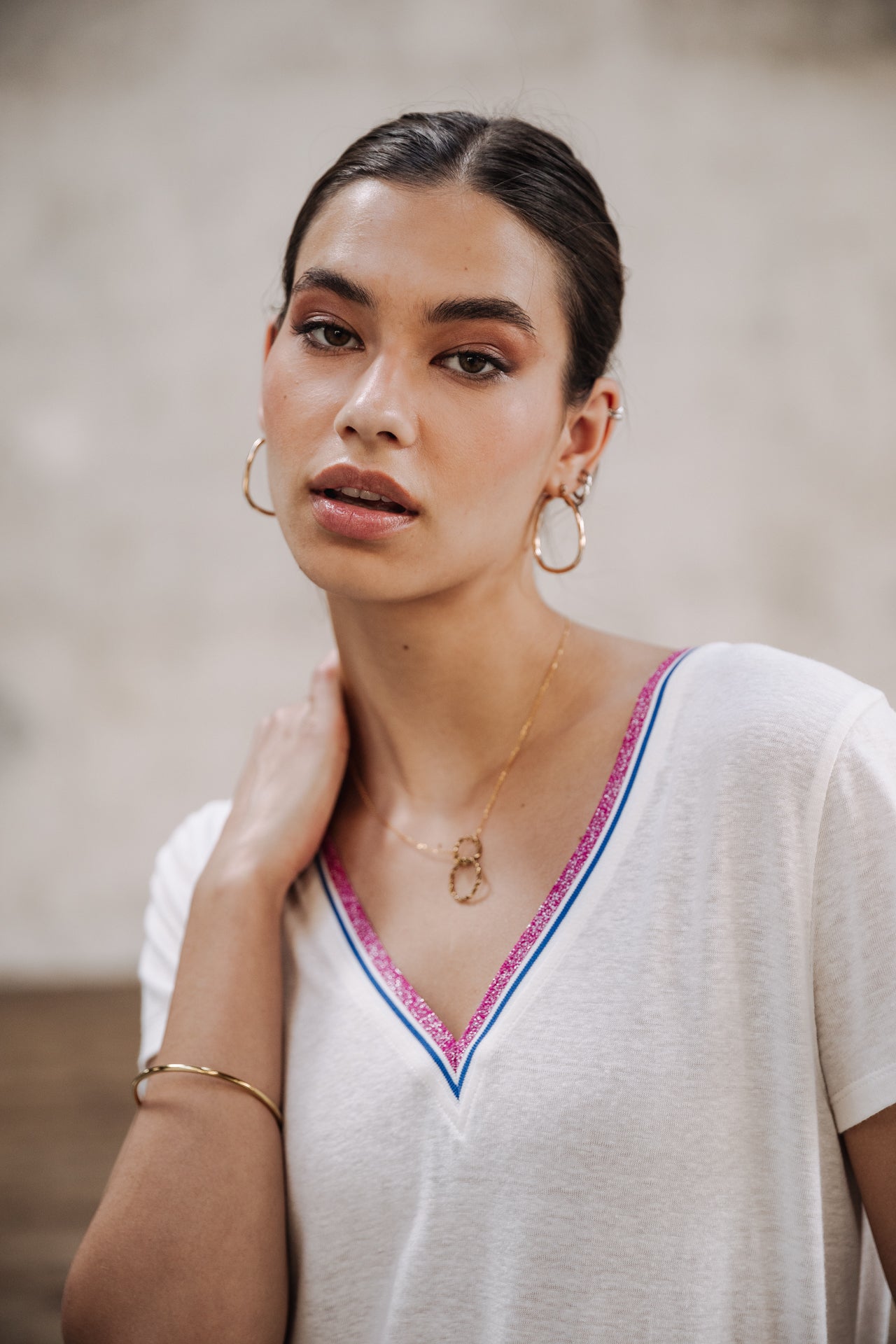 

T-shirt col V Femme Tonia Linen white | Freeman T. Porter