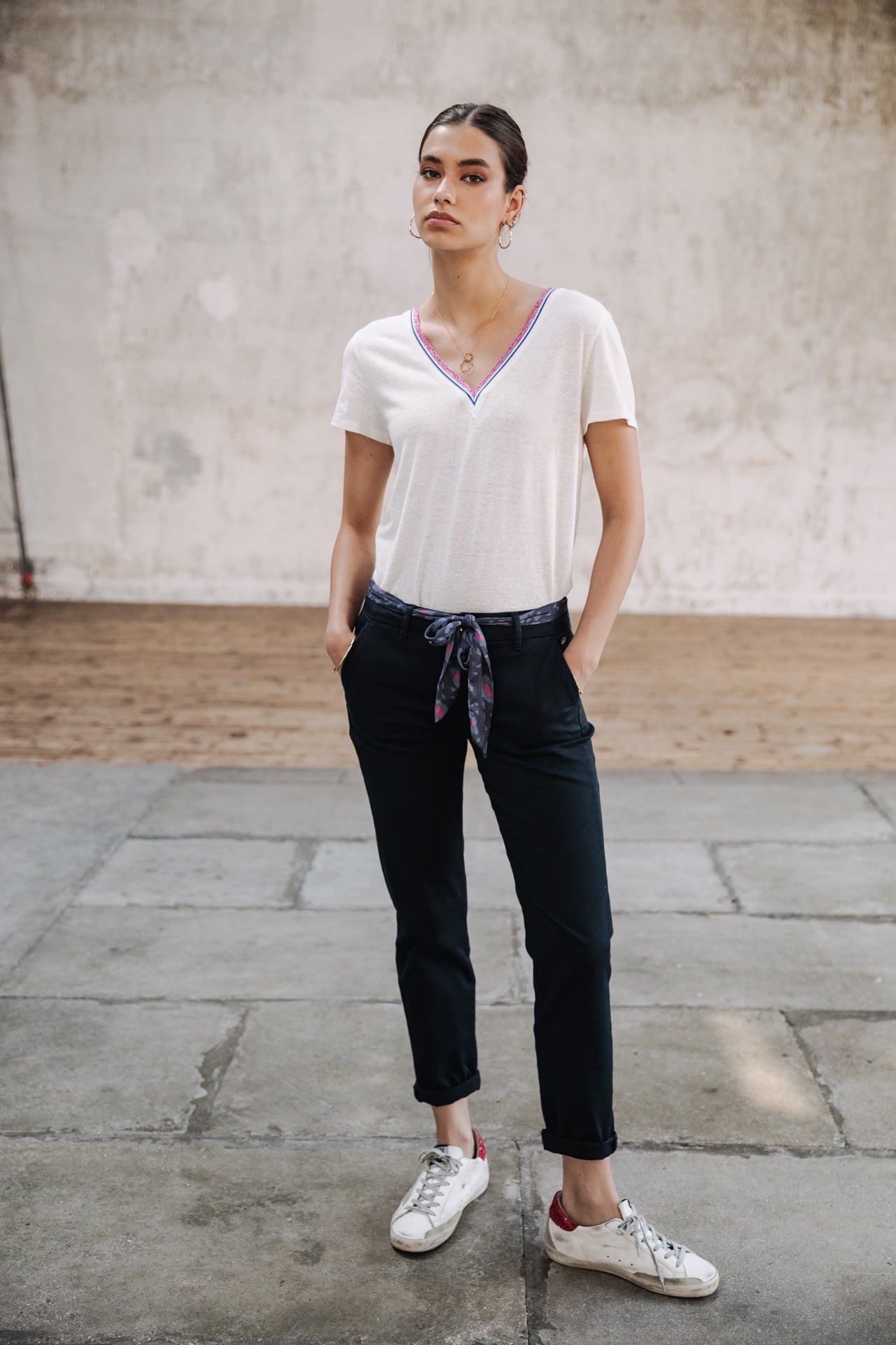 

T-shirt col V Femme Tonia Linen white | Freeman T. Porter