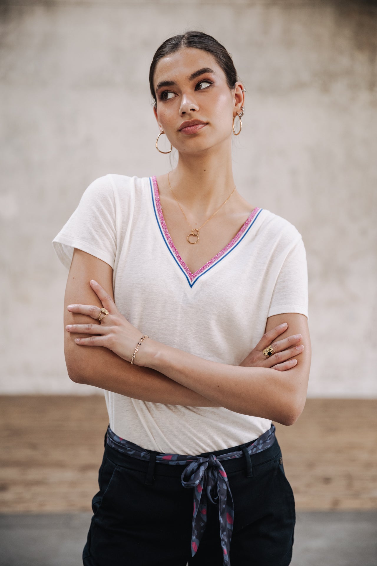 

T-shirt col V Femme Tonia Linen white | Freeman T. Porter
