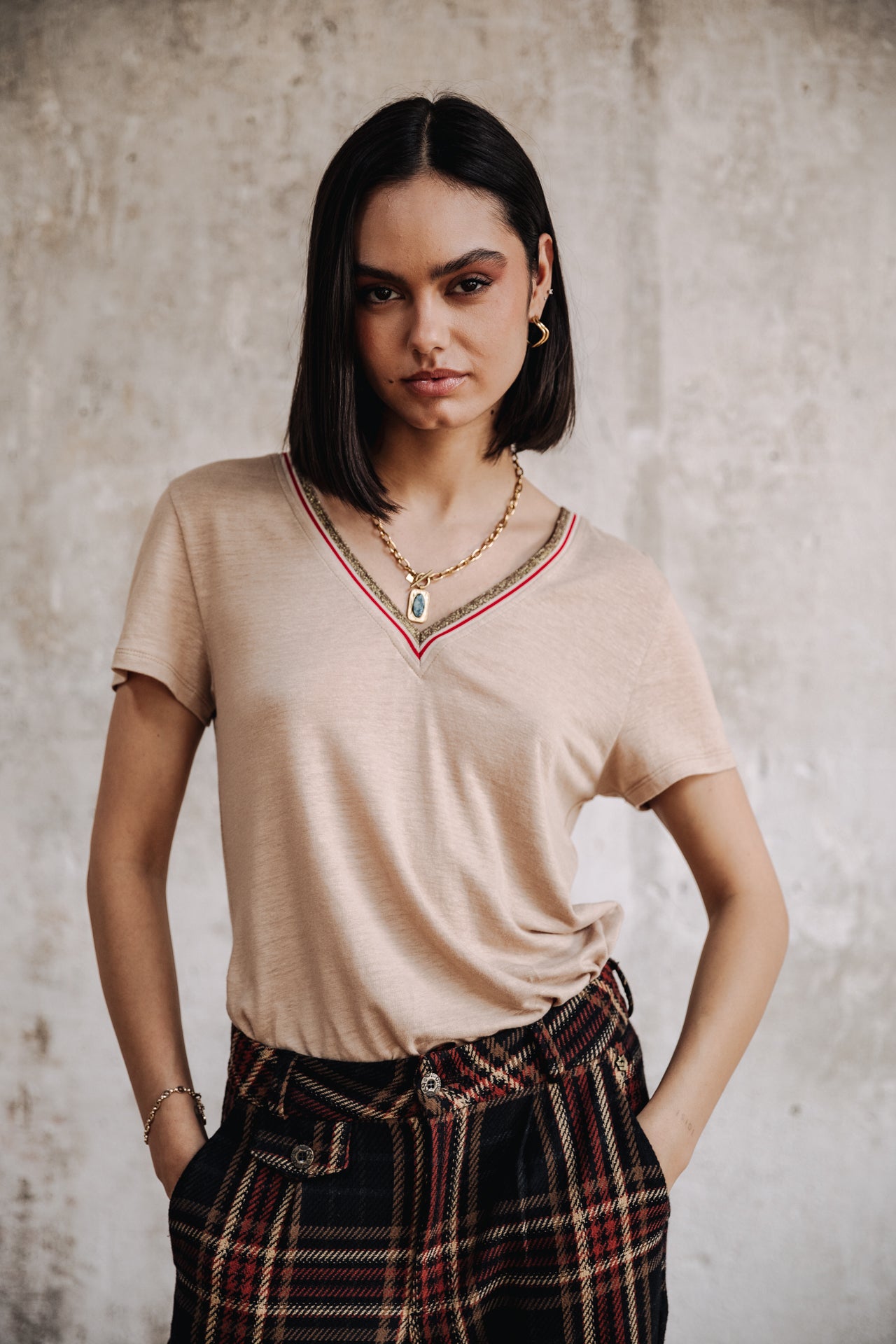 

T-shirt col V Femme Tonia Linen irish cream | Freeman T. Porter