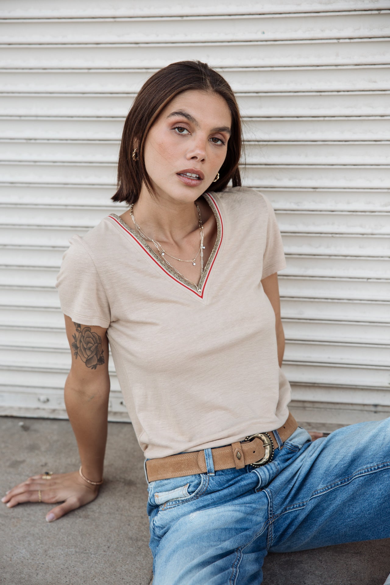 

T-shirt col V Femme Tonia Linen irish cream | Freeman T. Porter