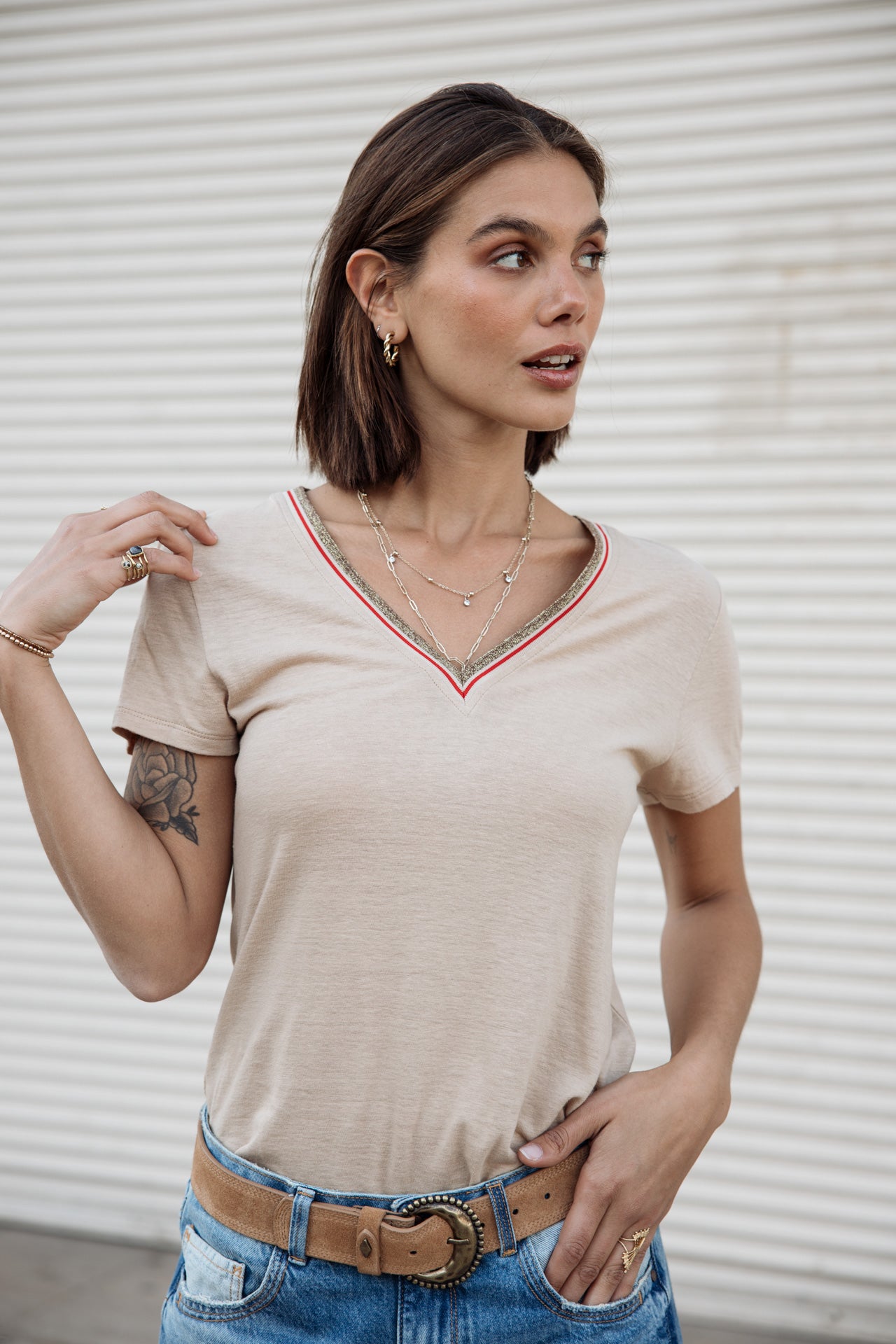 

T-shirt col V Femme Tonia Linen irish cream | Freeman T. Porter