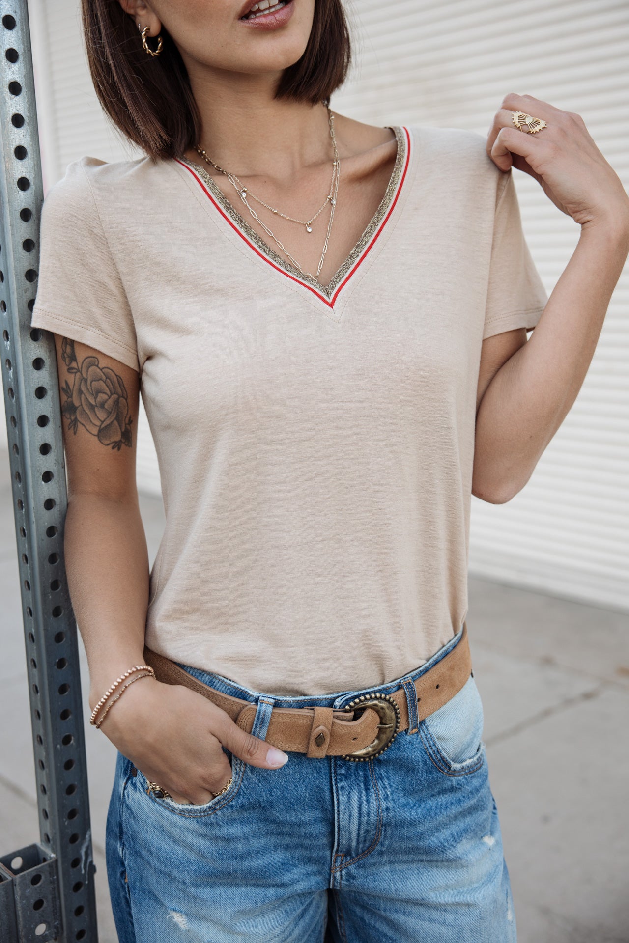 

T-shirt col V Femme Tonia Linen irish cream | Freeman T. Porter