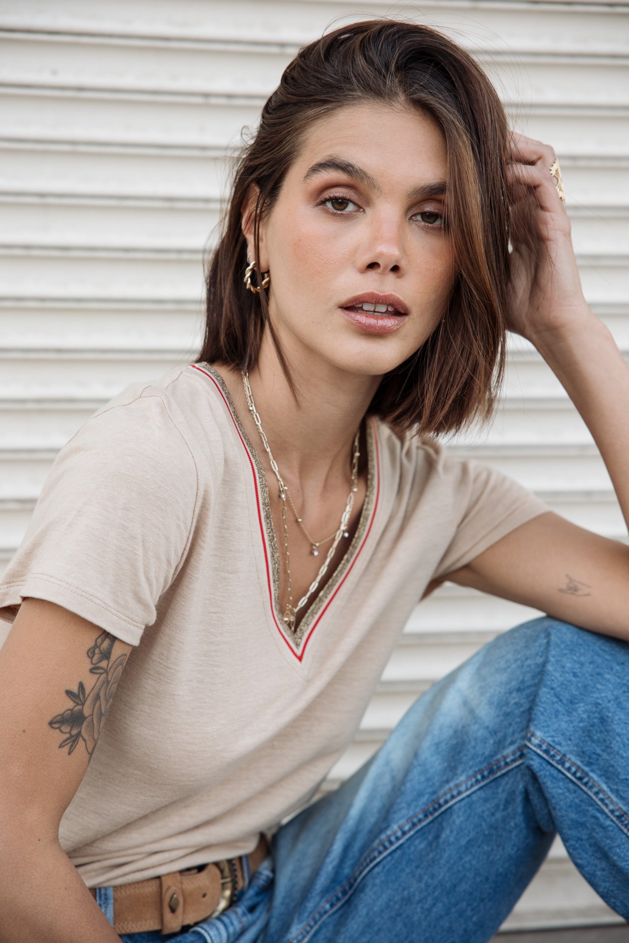 

T-shirt col V Femme Tonia Linen irish cream | Freeman T. Porter