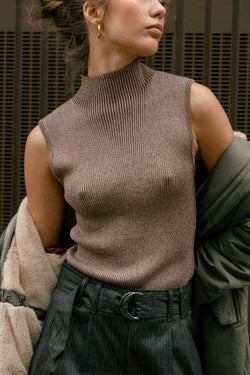 

Eng anliegender Glitzerpullover Damen Toria Lurex bronze brown | Freeman T. Porter