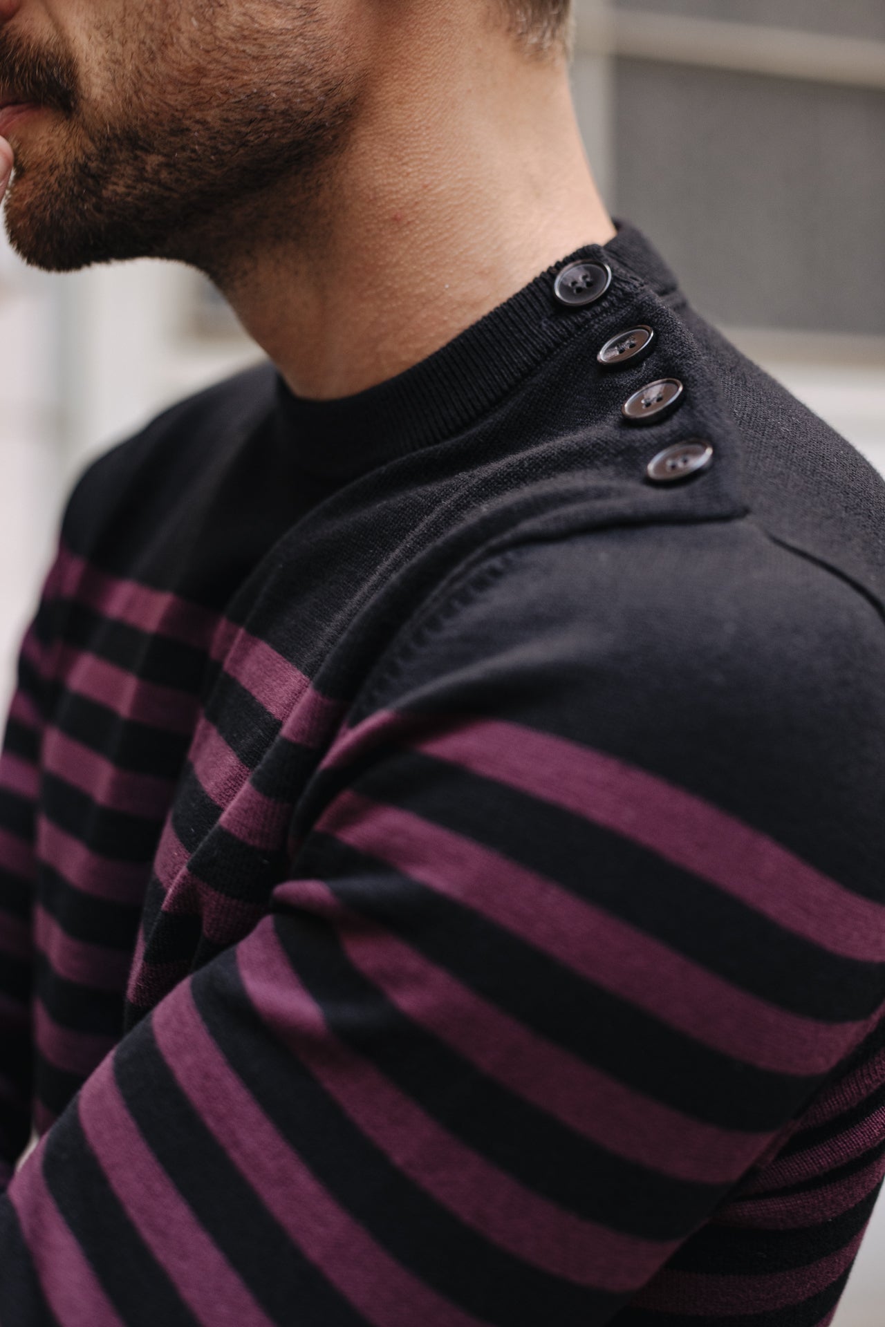 

Pull marinière col boutonné Homme Yanis Seaside black_winetasting | Freeman T. Porter