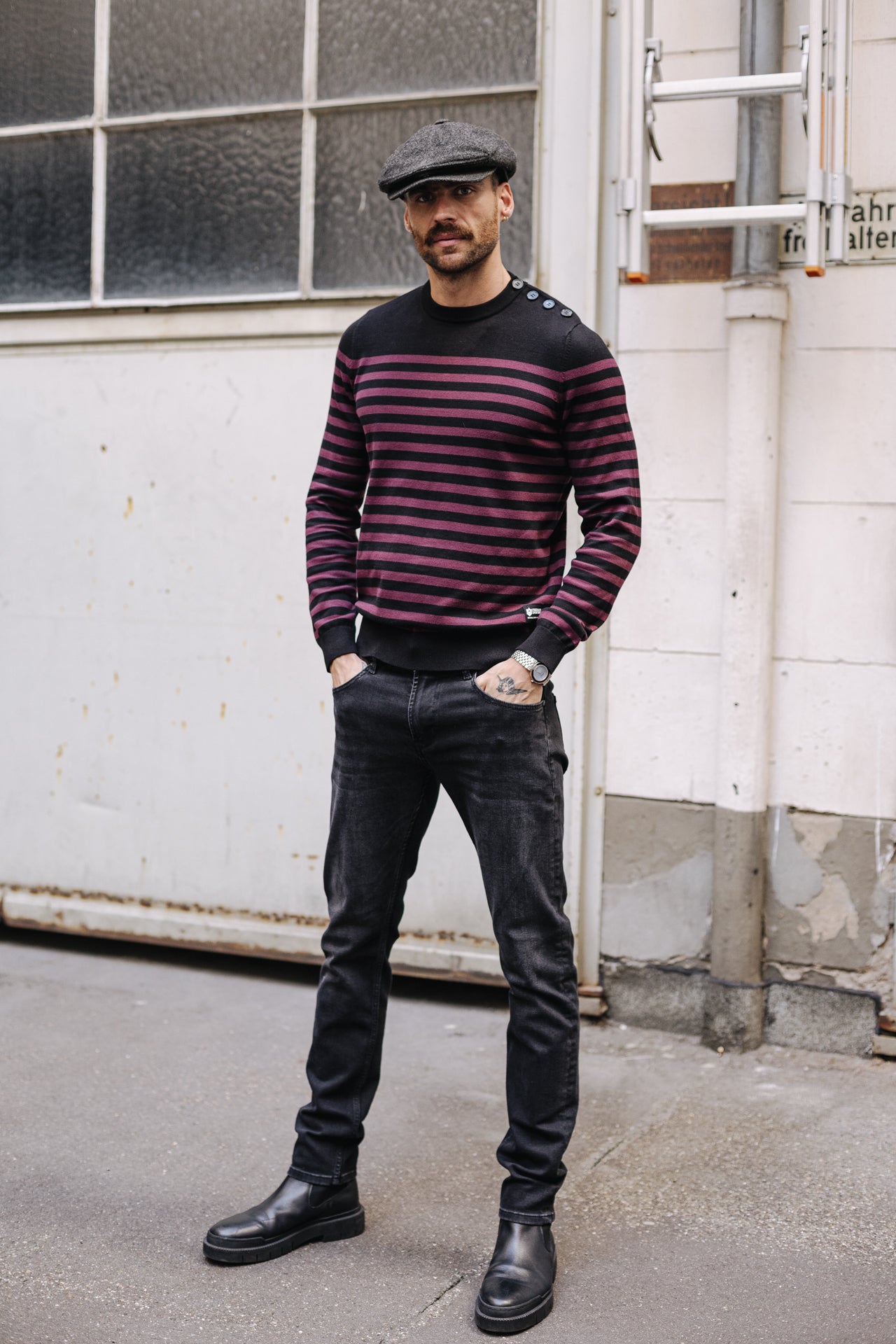 

Pull marinière col boutonné Homme Yanis Seaside black_winetasting | Freeman T. Porter