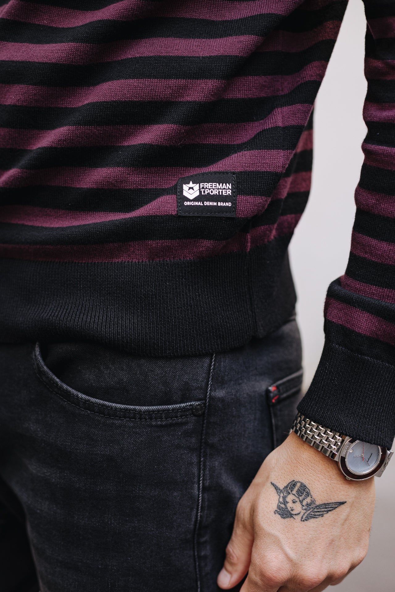 

Pull marinière col boutonné Homme Yanis Seaside black_winetasting | Freeman T. Porter