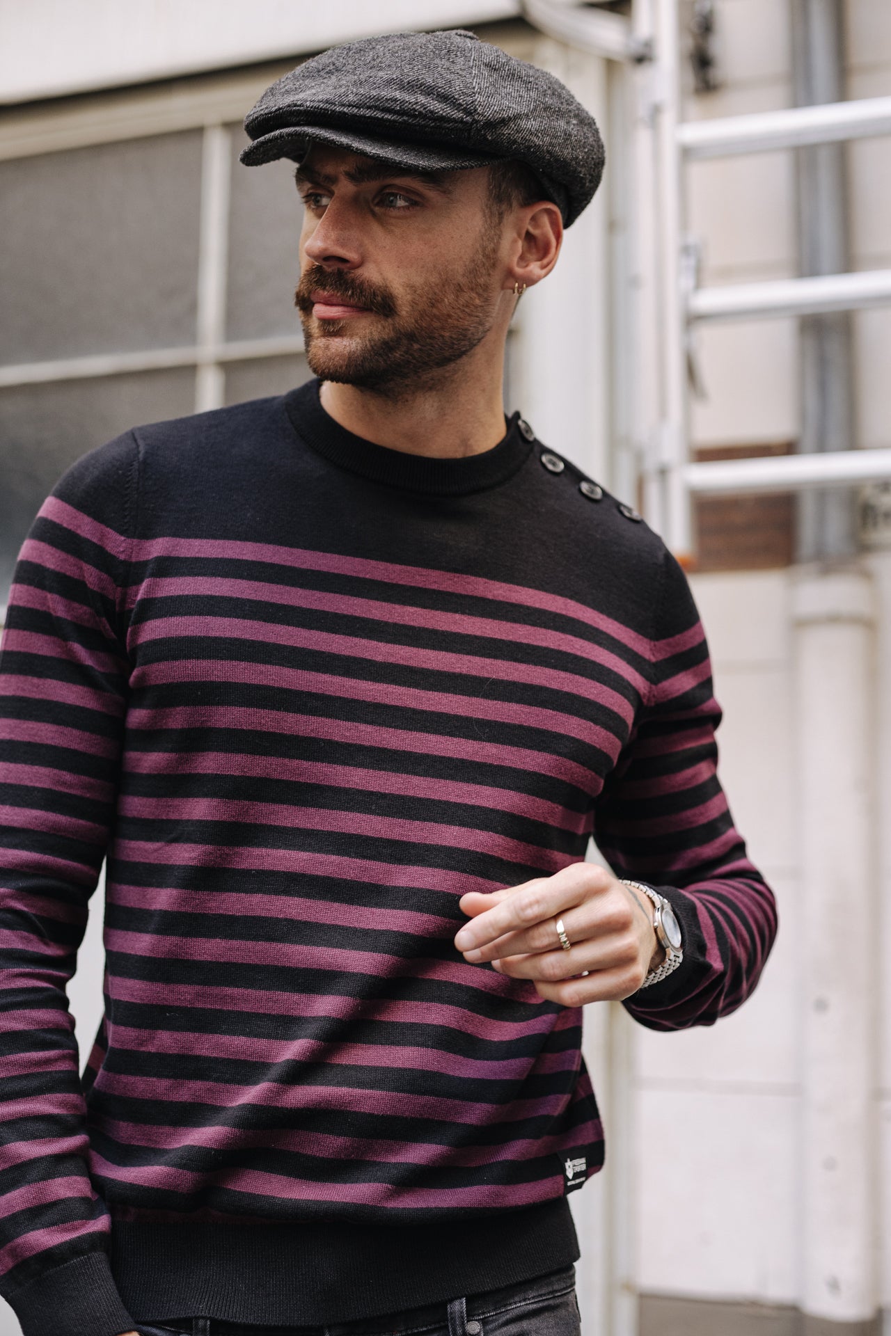 

Pull marinière col boutonné Homme Yanis Seaside black_winetasting | Freeman T. Porter